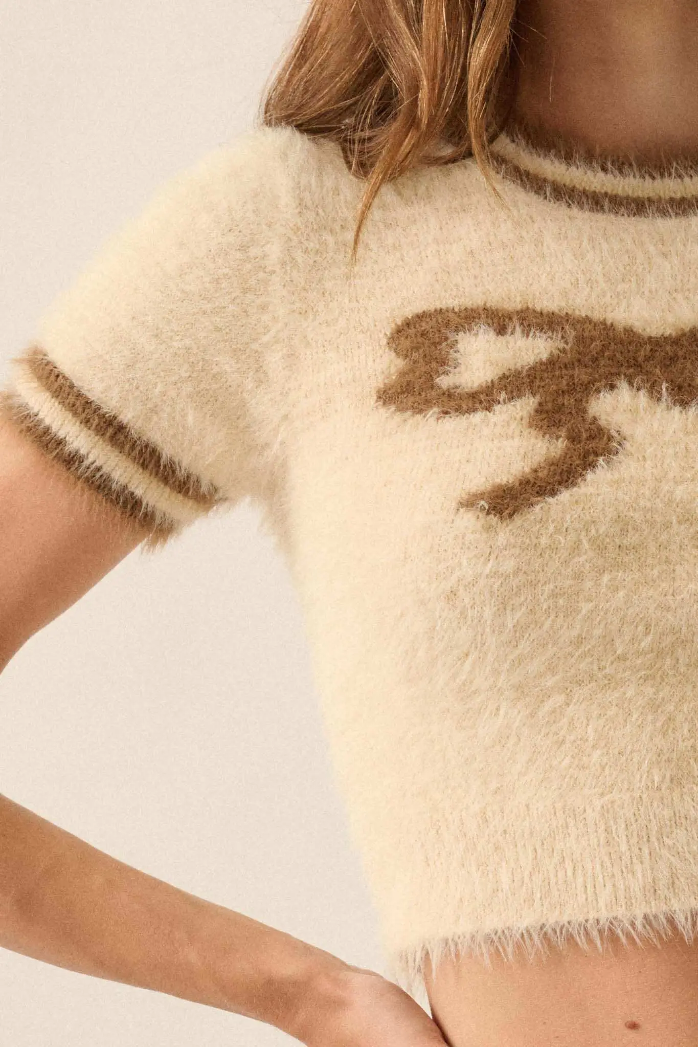Bow Me Away Fuzzy Knit Short-Sleeve Sweater - Image 4