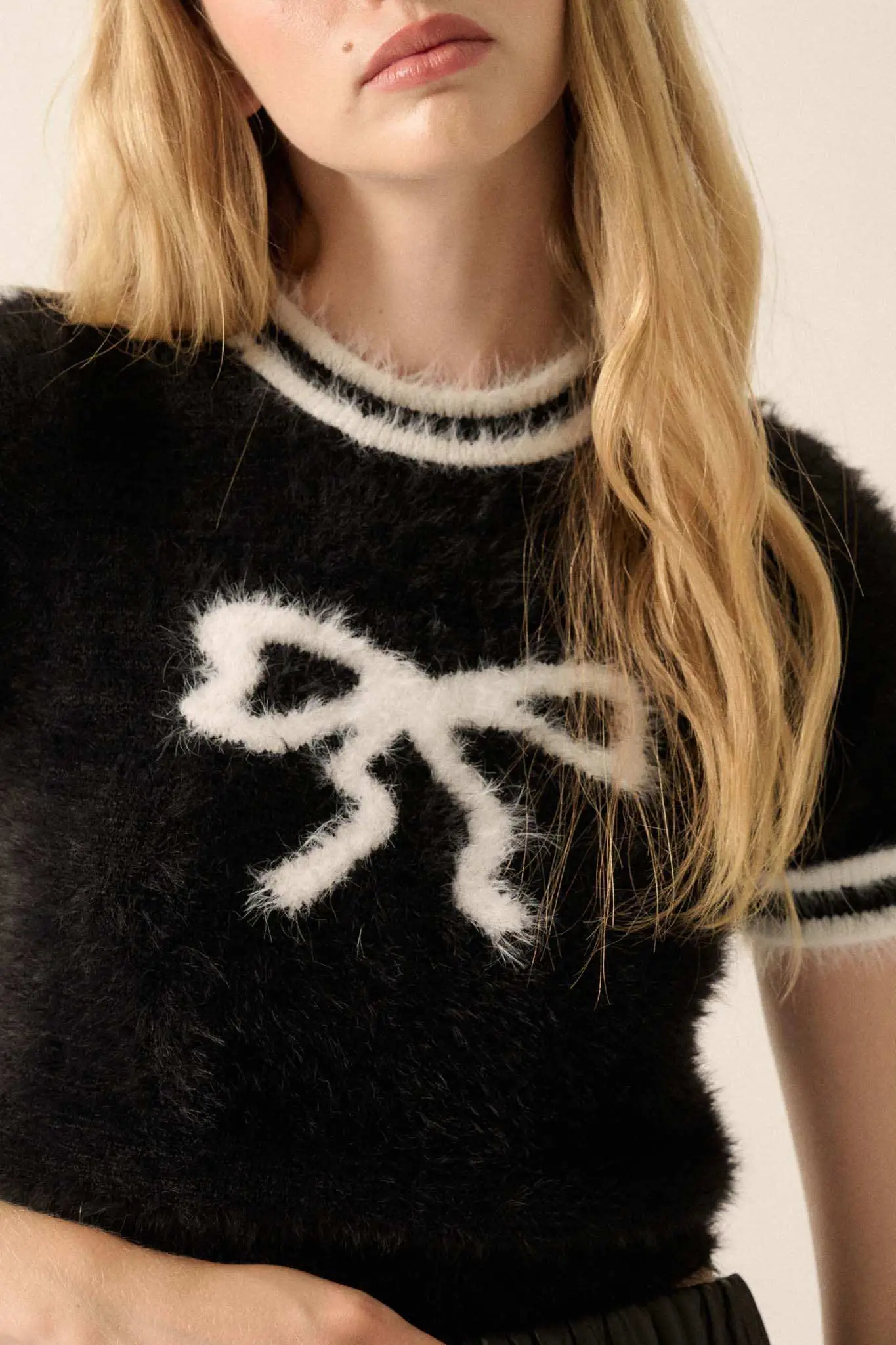Bow Me Away Fuzzy Knit Short-Sleeve Sweater - Image 7
