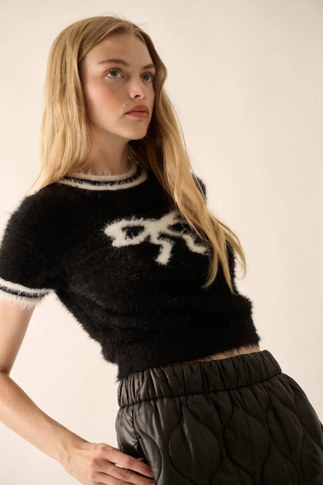 Bow Me Away Fuzzy Knit Short-Sleeve Sweater - Image 9