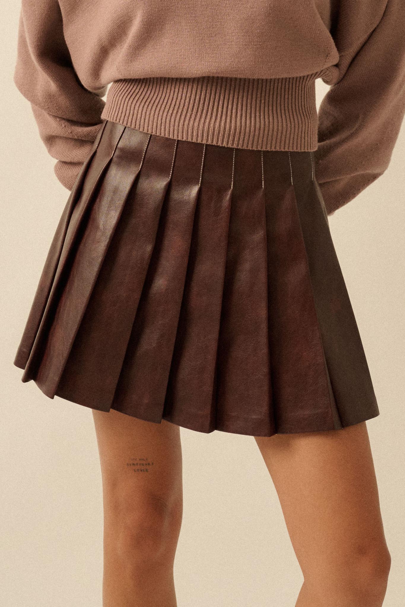 Brat Attack Pleated Vegan Leather Mini Skirt - Image 22