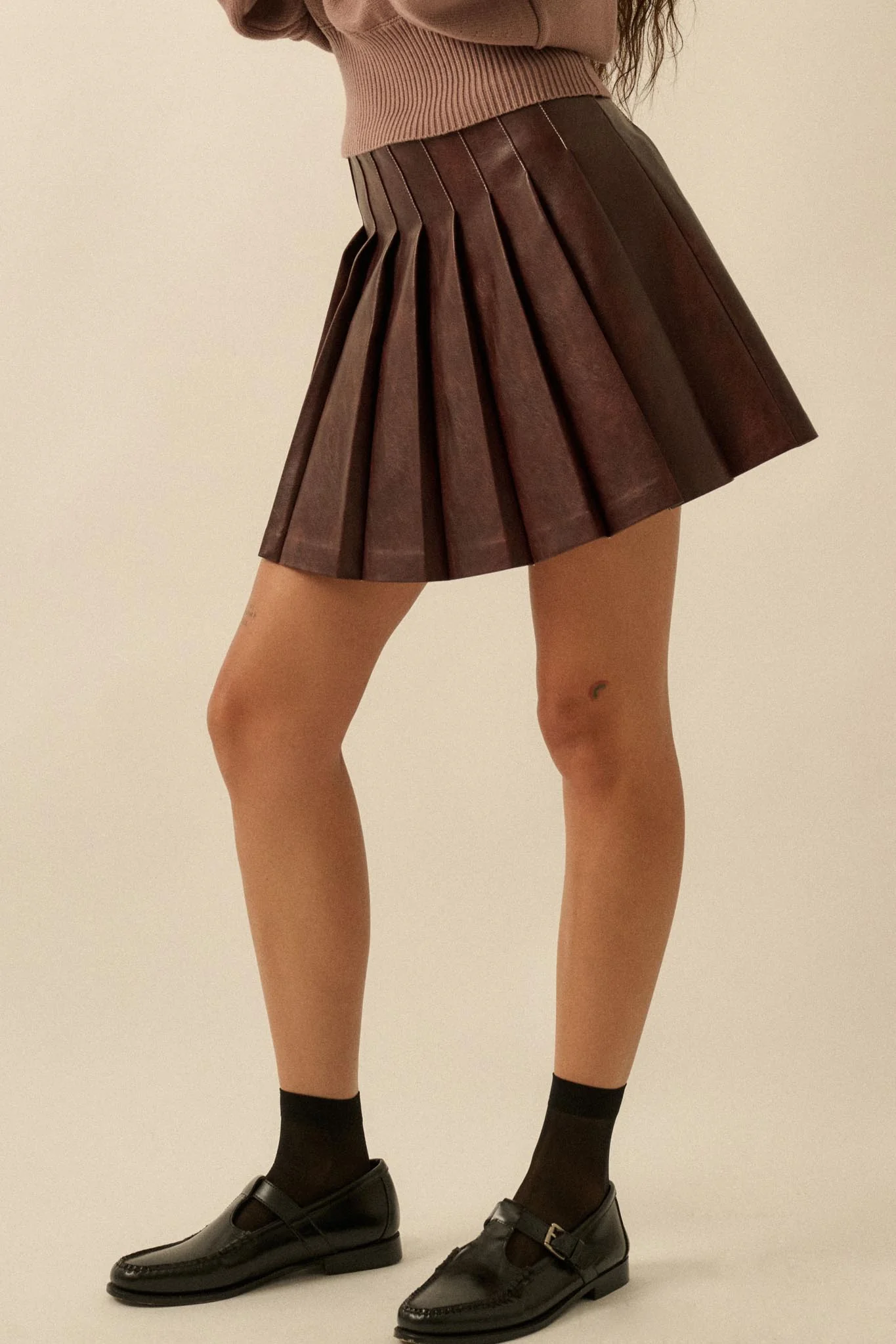 Brat Attack Pleated Vegan Leather Mini Skirt - Image 26