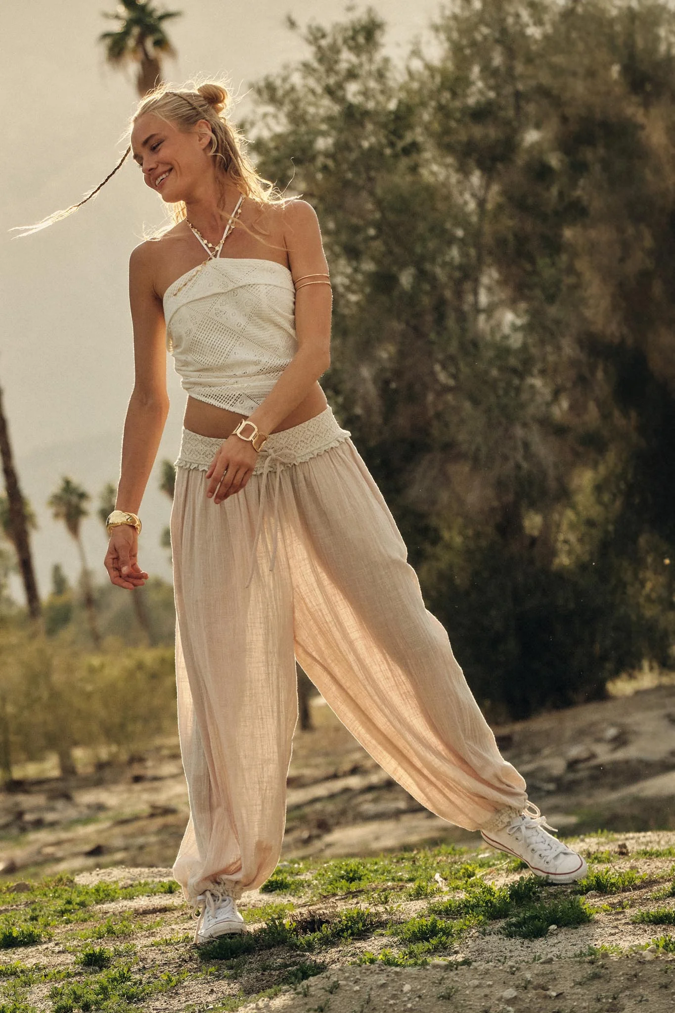 Break Free Cotton Gauze Drawstring Balloon Pants