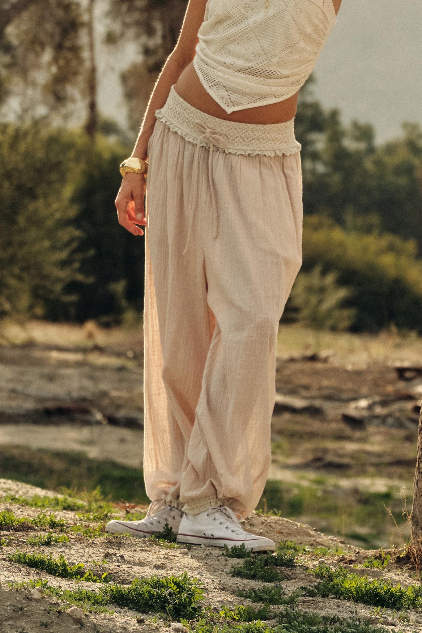 Break Free Cotton Gauze Drawstring Balloon Pants - Image 2
