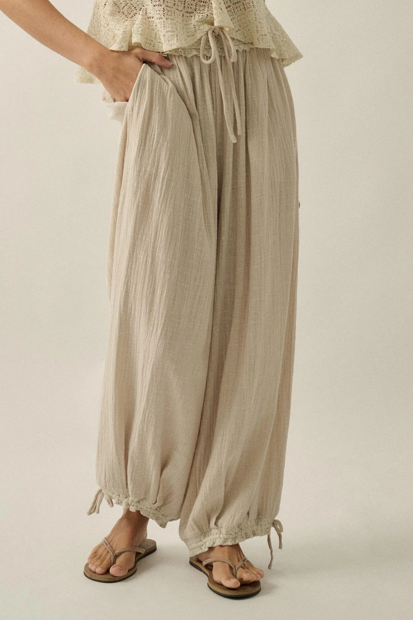 Break Free Cotton Gauze Drawstring Balloon Pants - Image 6