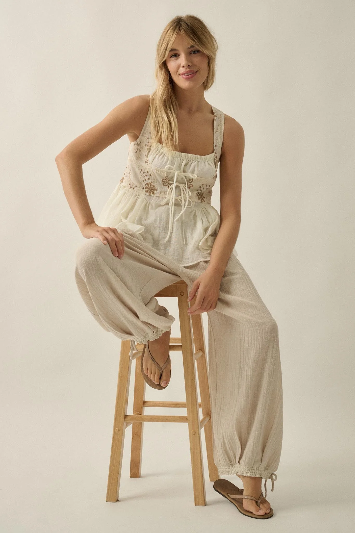 Break Free Cotton Gauze Drawstring Balloon Pants - Image 7