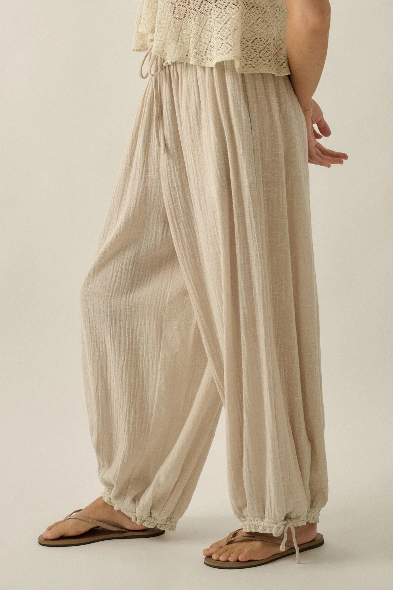 Break Free Cotton Gauze Drawstring Balloon Pants - Image 8