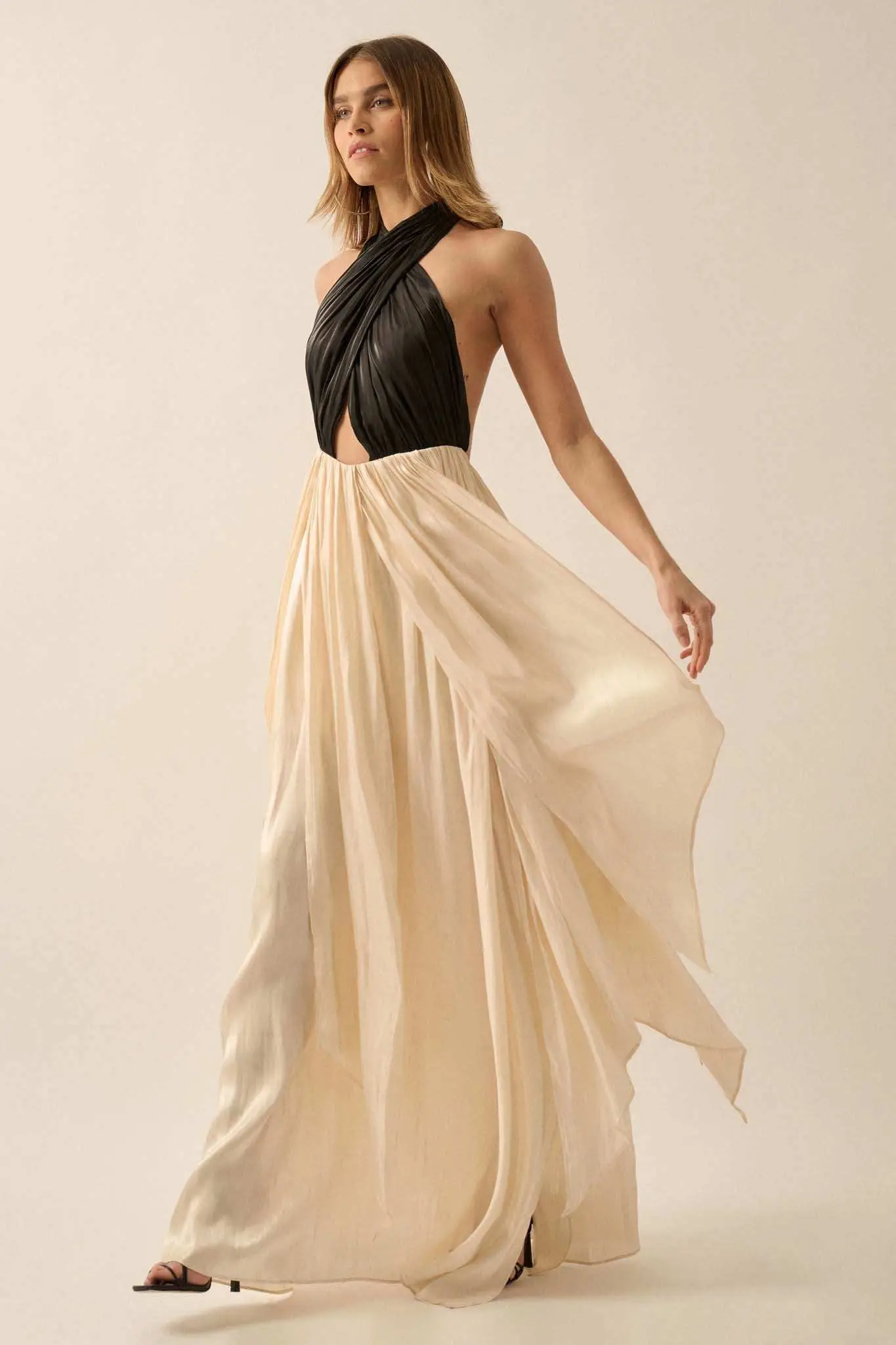 Breaking Waves Satin Cross-Front Halter Maxi Dress - Image 14