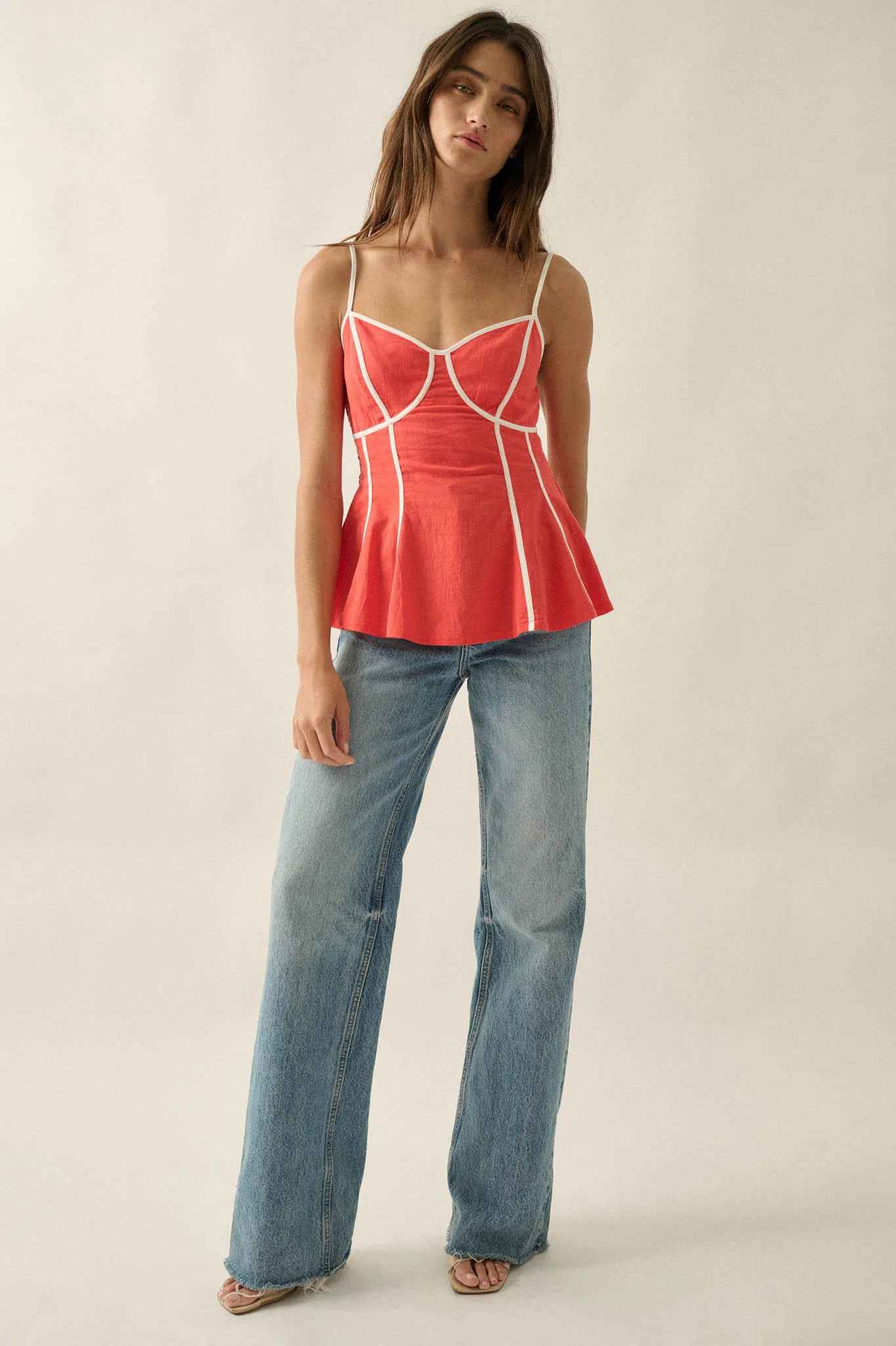 Breathe Easy Cotton Piping-Trim Peplum Cami Top - Image 3