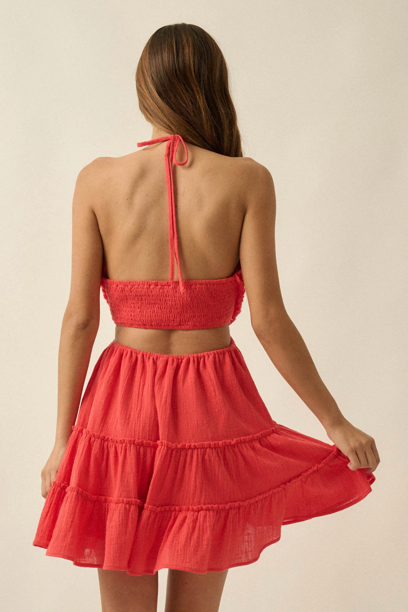 Breathe Free Cotton Gauze Ruffle Halter Romper - Image 2