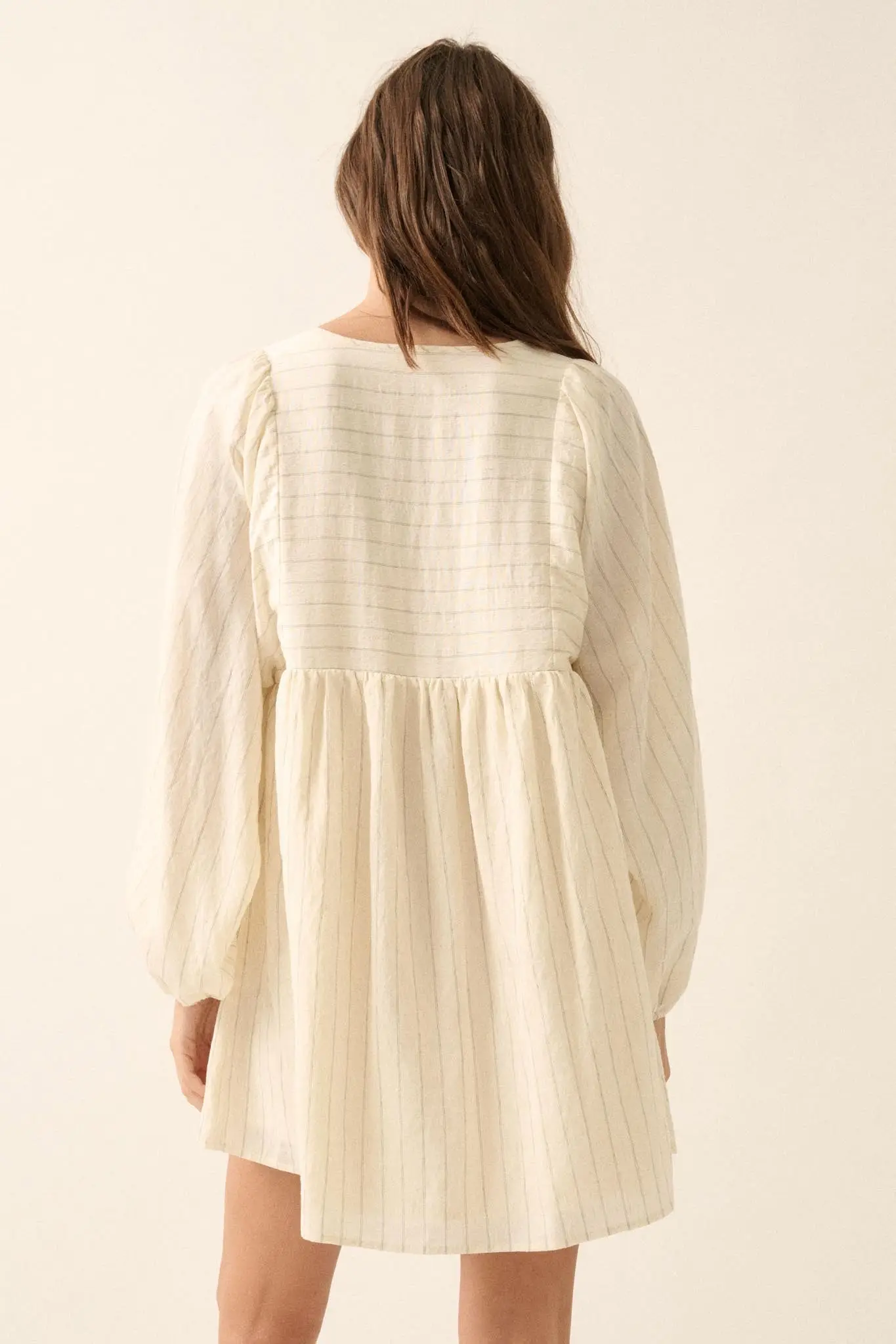 Breezy Belle Pinstripe Babydoll Peasant Mini Dress - Image 2