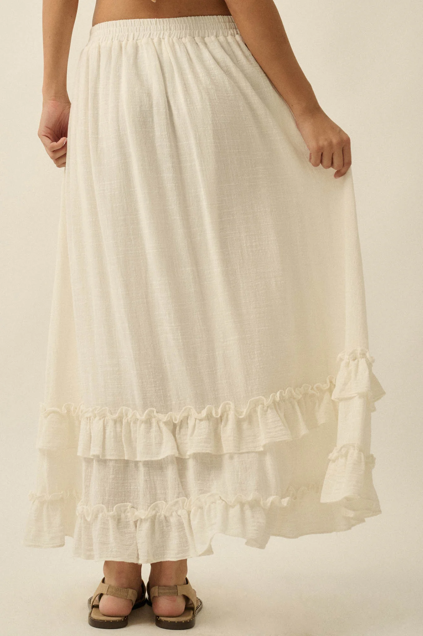 Breezy Day Cotton Gauze Button Ruffle Maxi Skirt - Image 12