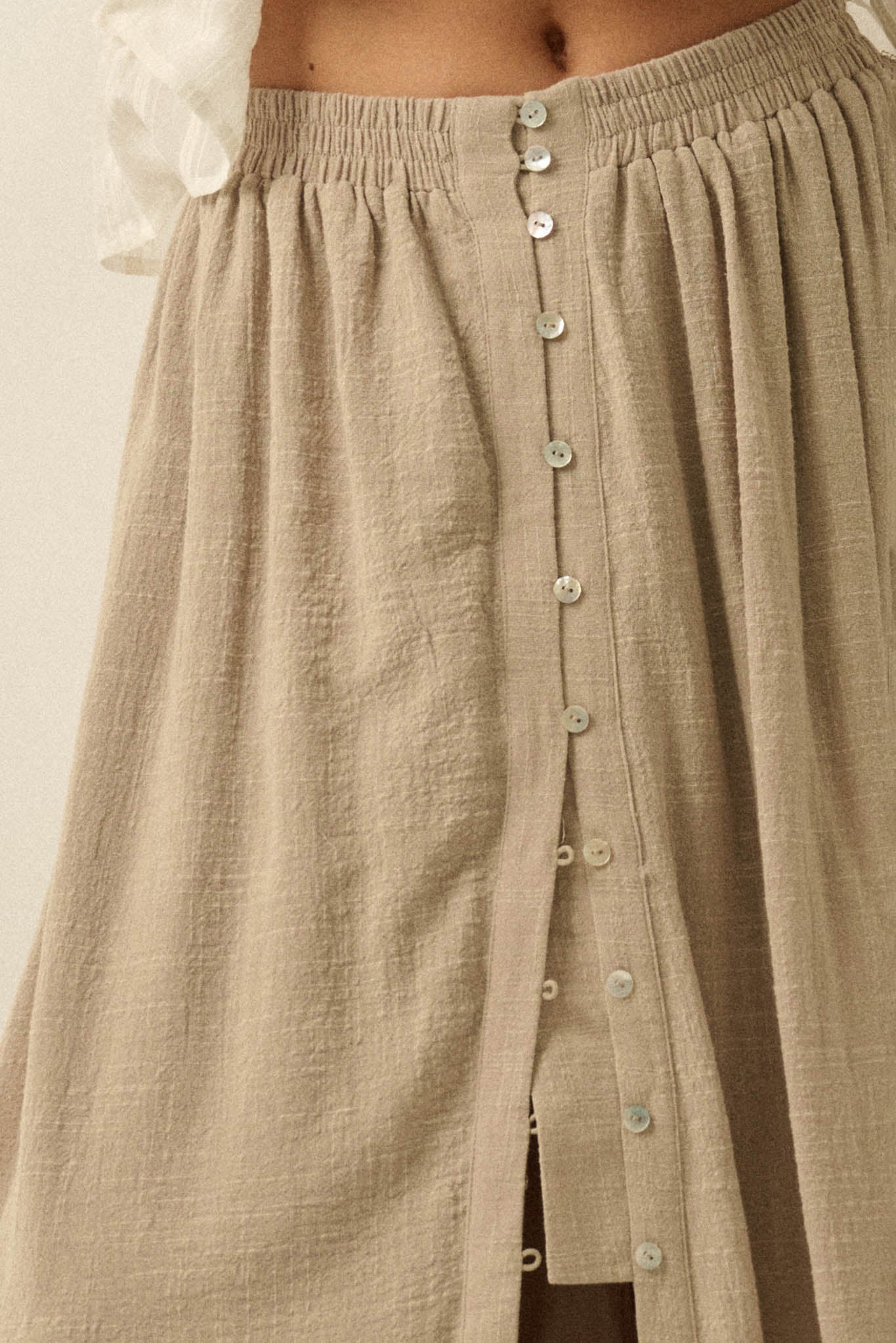 Breezy Day Cotton Gauze Button Ruffle Maxi Skirt - Image 21