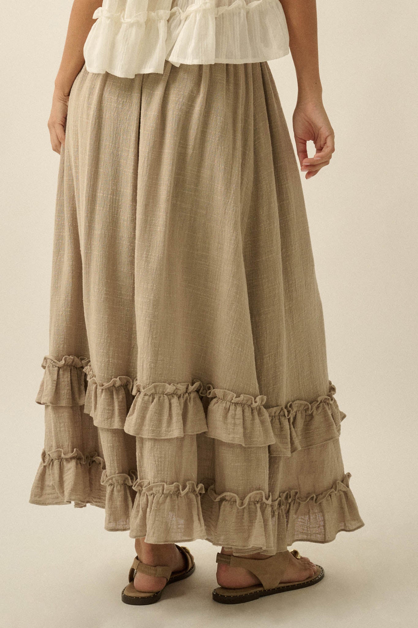 Breezy Day Cotton Gauze Button Ruffle Maxi Skirt - Image 24