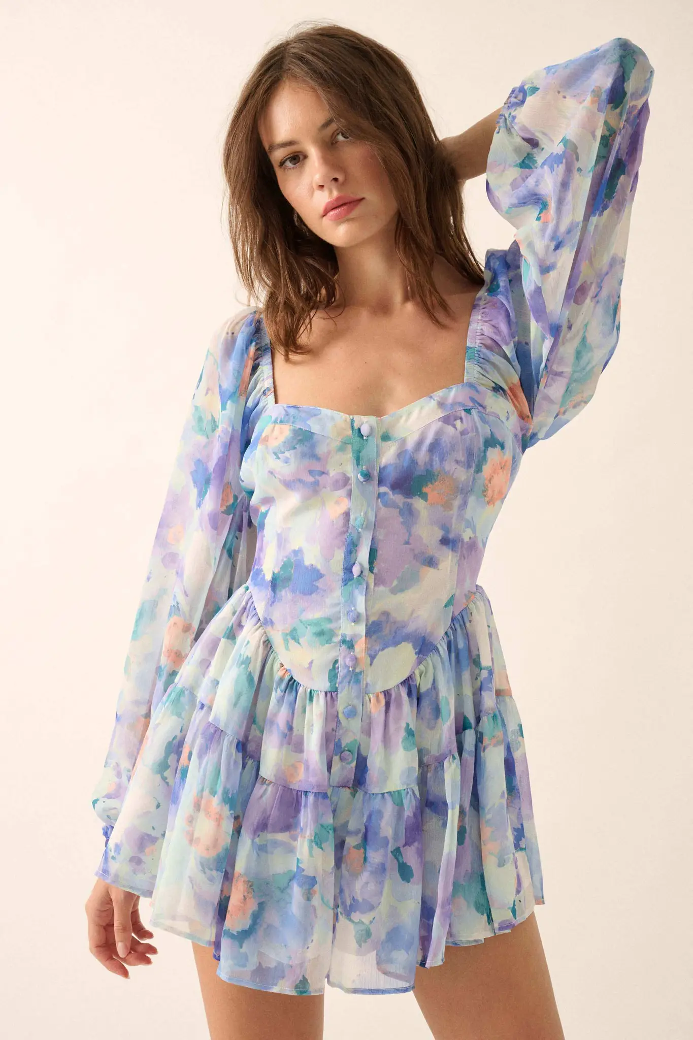 Bright Bouquet Floral Chiffon Romper Dress - Image 10
