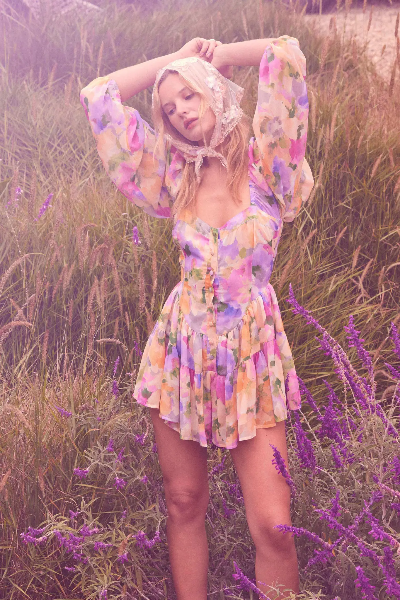Bright Bouquet Floral Chiffon Romper Dress - Image 2