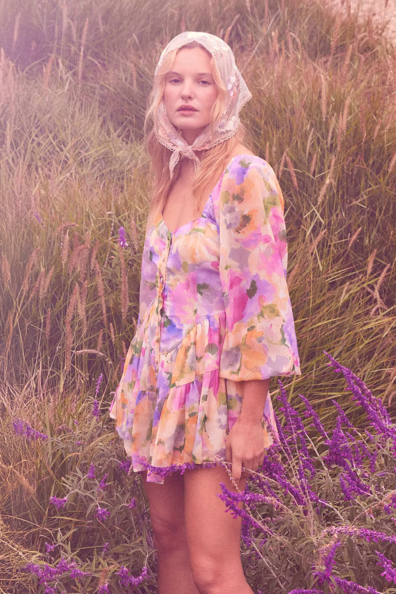Bright Bouquet Floral Chiffon Romper Dress - Image 3