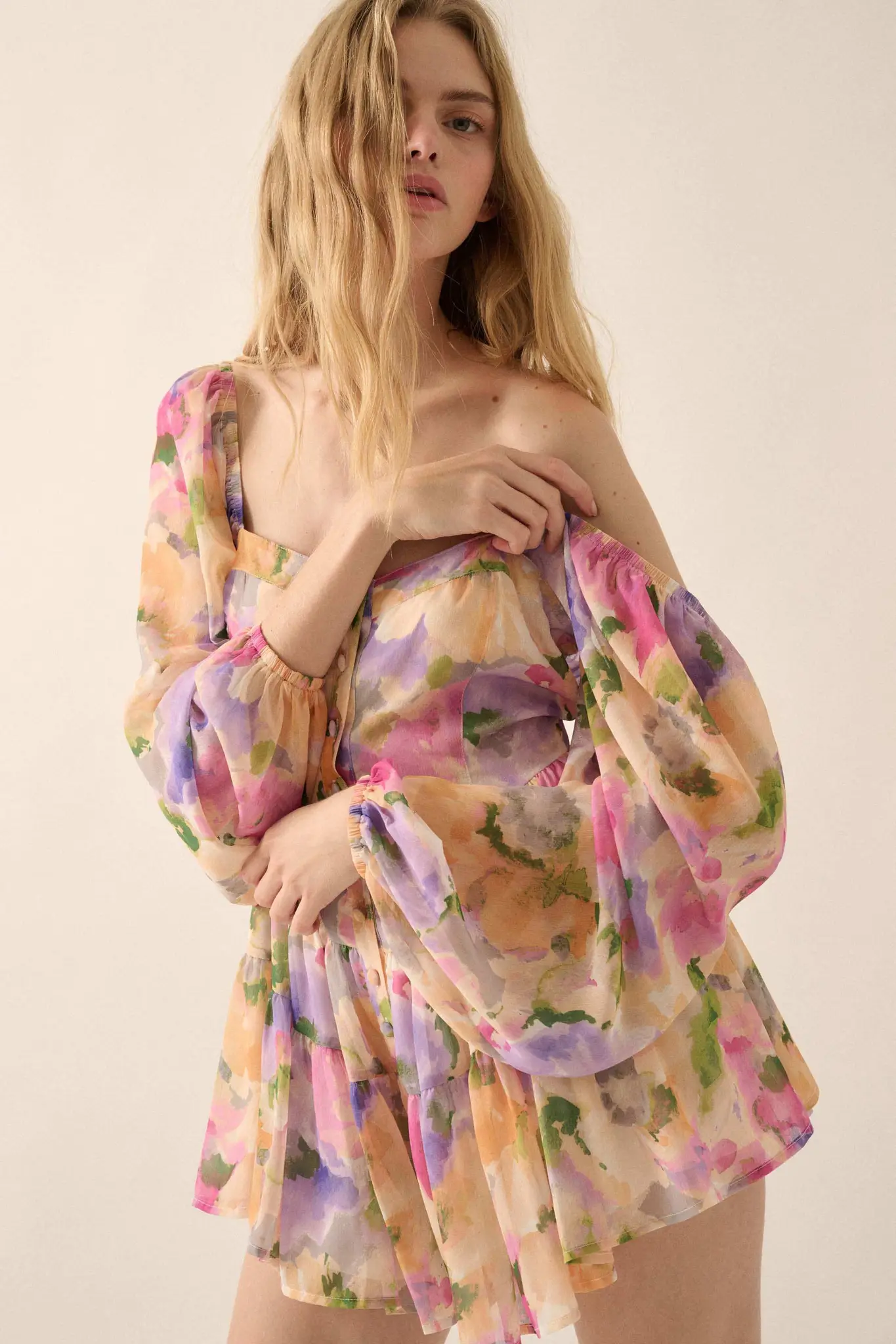 Bright Bouquet Floral Chiffon Romper Dress - Image 4