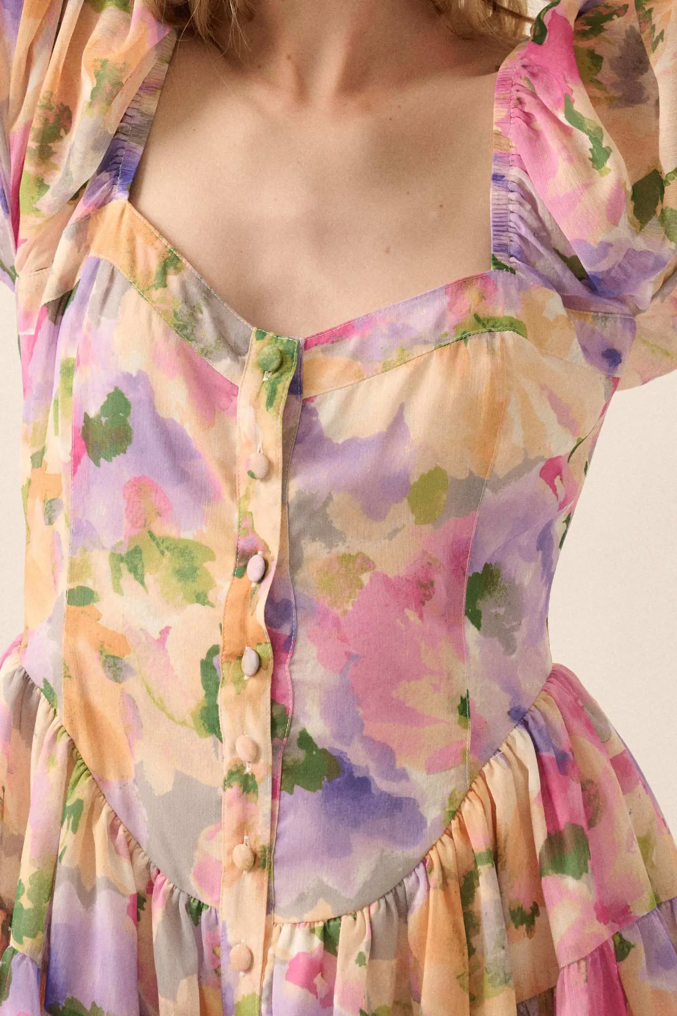 Bright Bouquet Floral Chiffon Romper Dress - Image 5