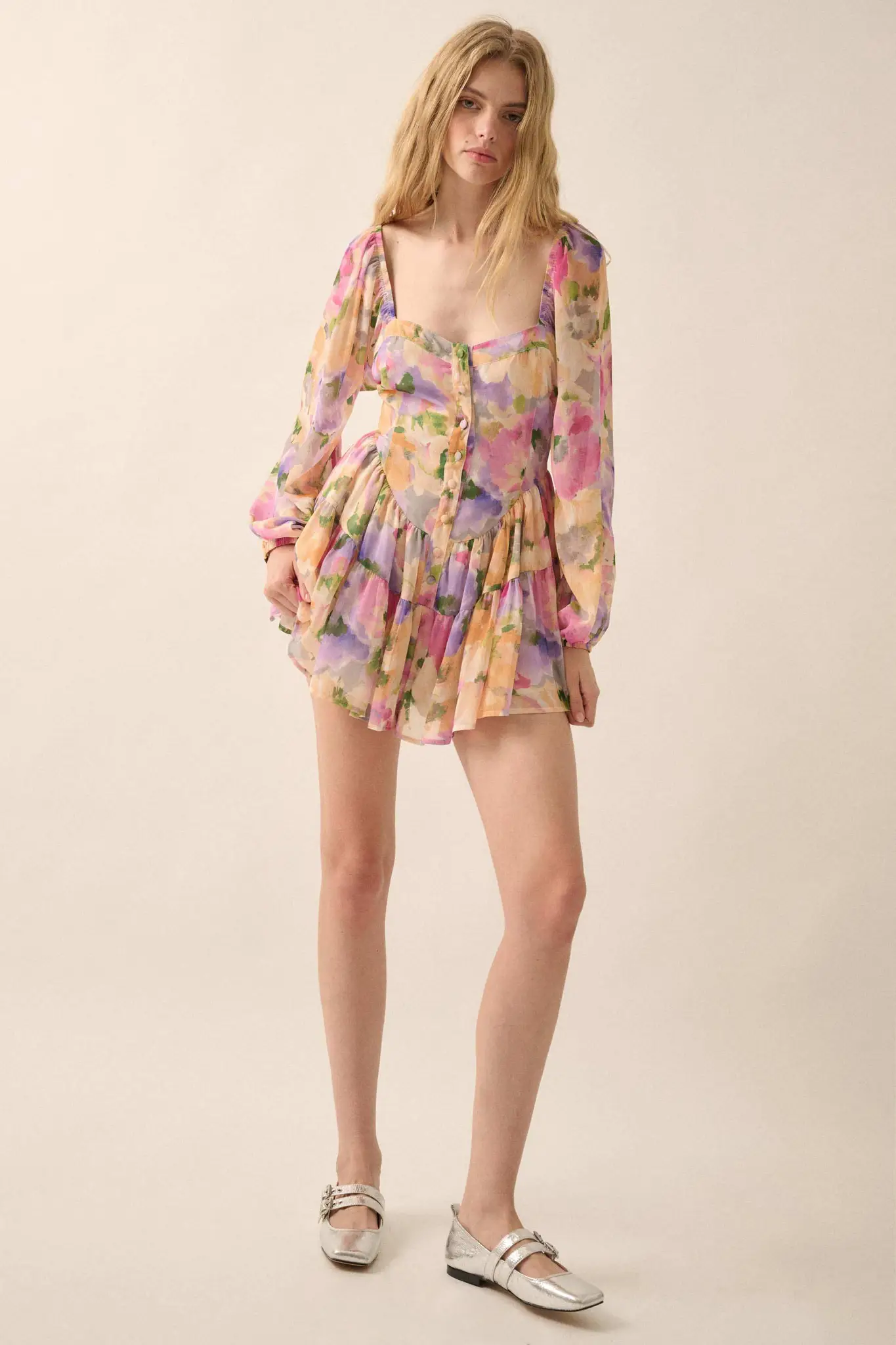Bright Bouquet Floral Chiffon Romper Dress - Image 7