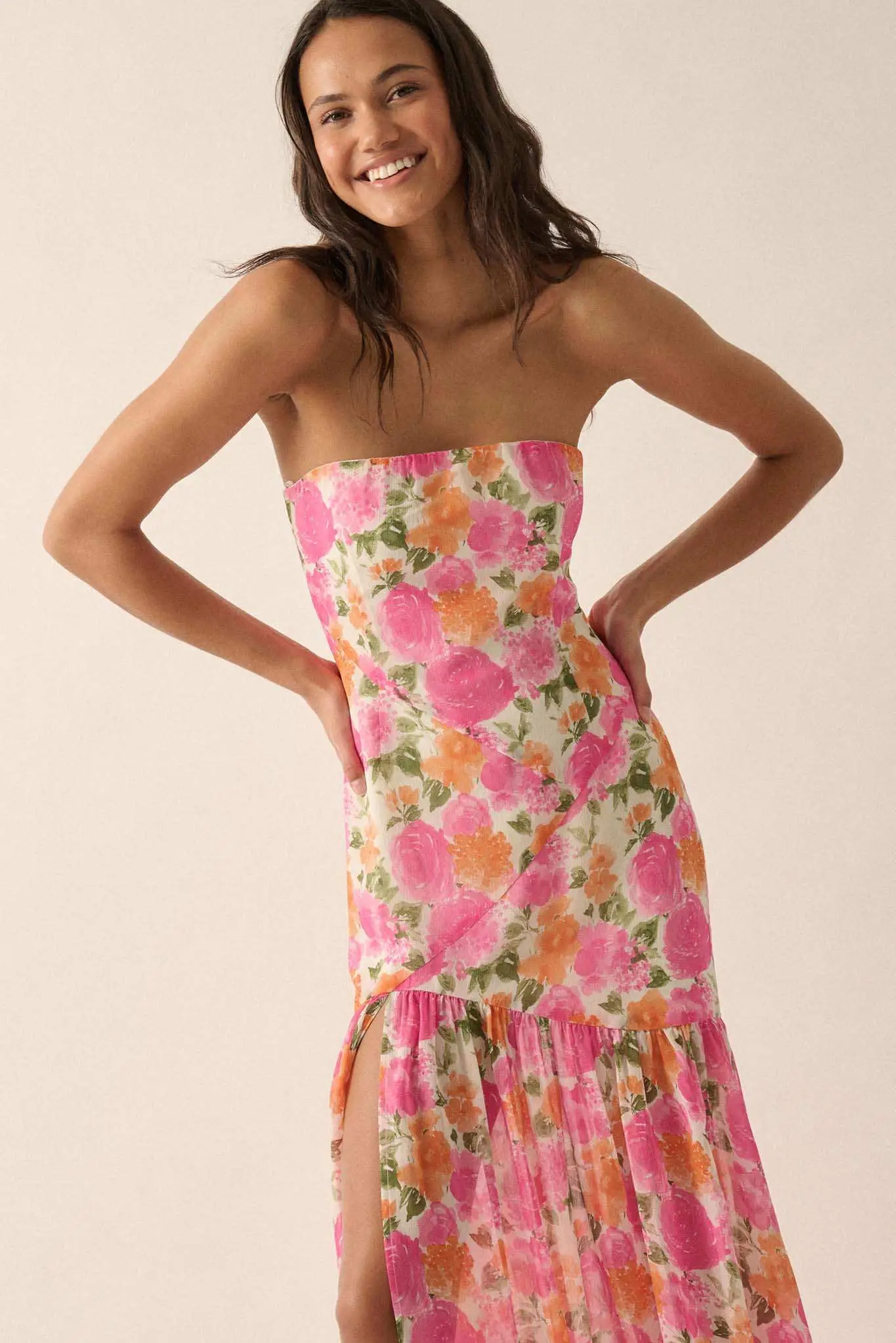 Bright Buds Strapless Floral Drop-Waist Maxi Dress - Image 2