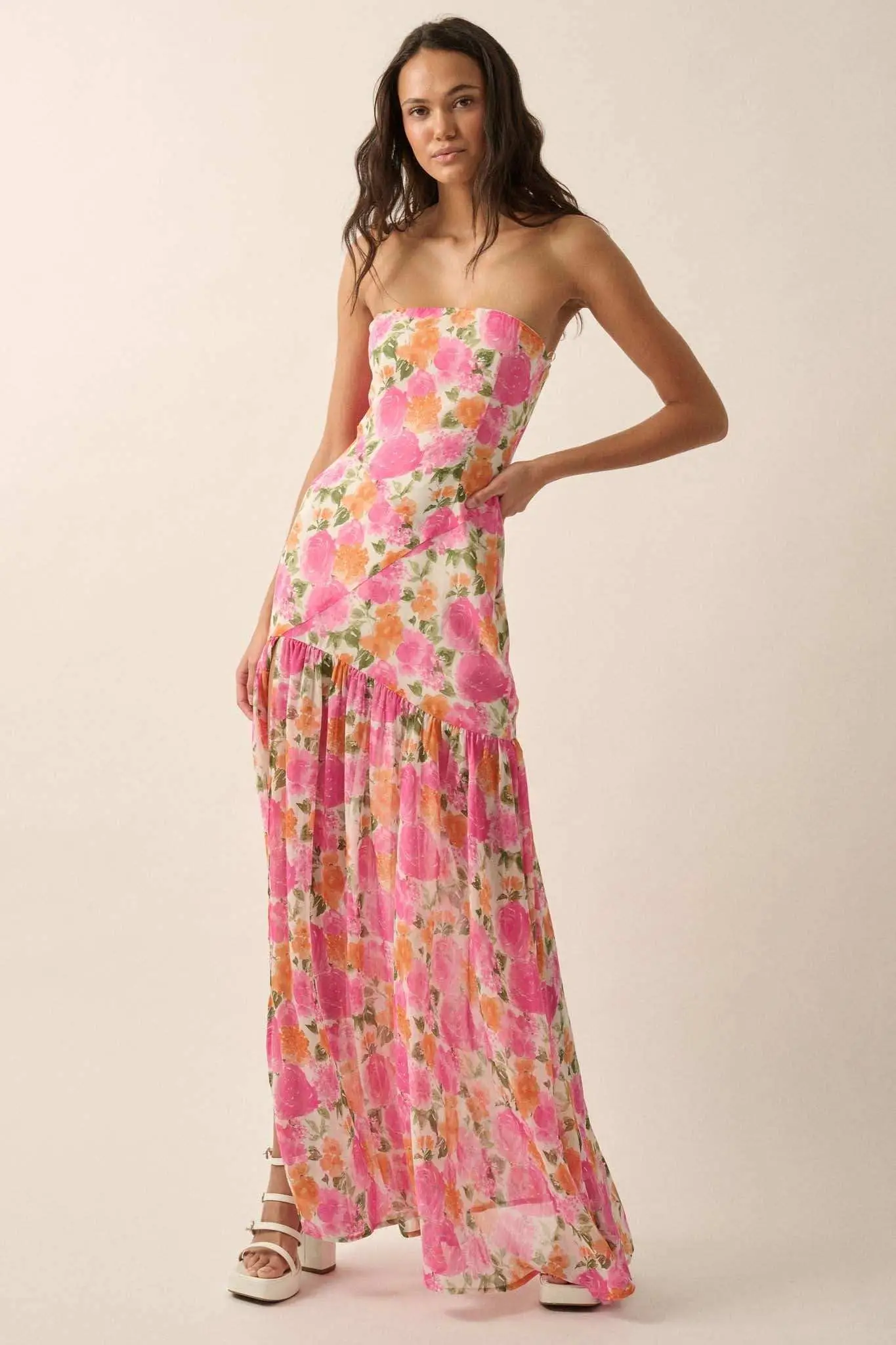 Bright Buds Strapless Floral Drop-Waist Maxi Dress - Image 3