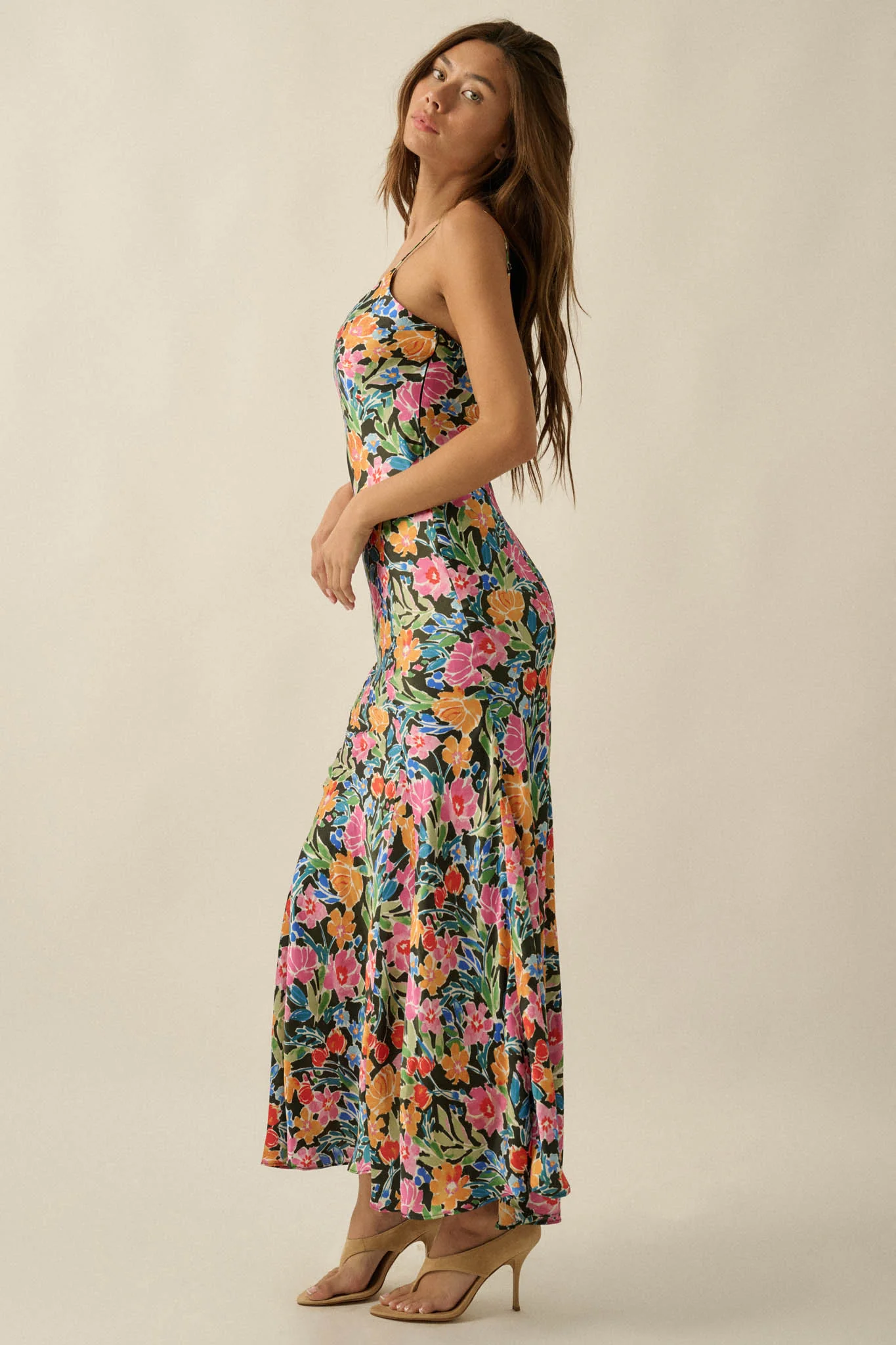 Brightly Blooming Floral Satin Cami Maxi Dress - Image 6