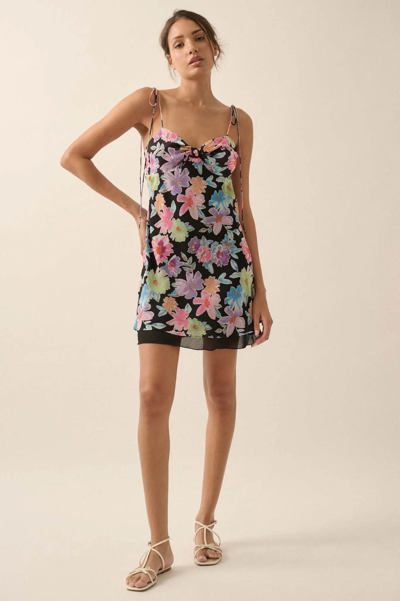 Brilliant Blooms Floral Chiffon Mini Dress - Image 3
