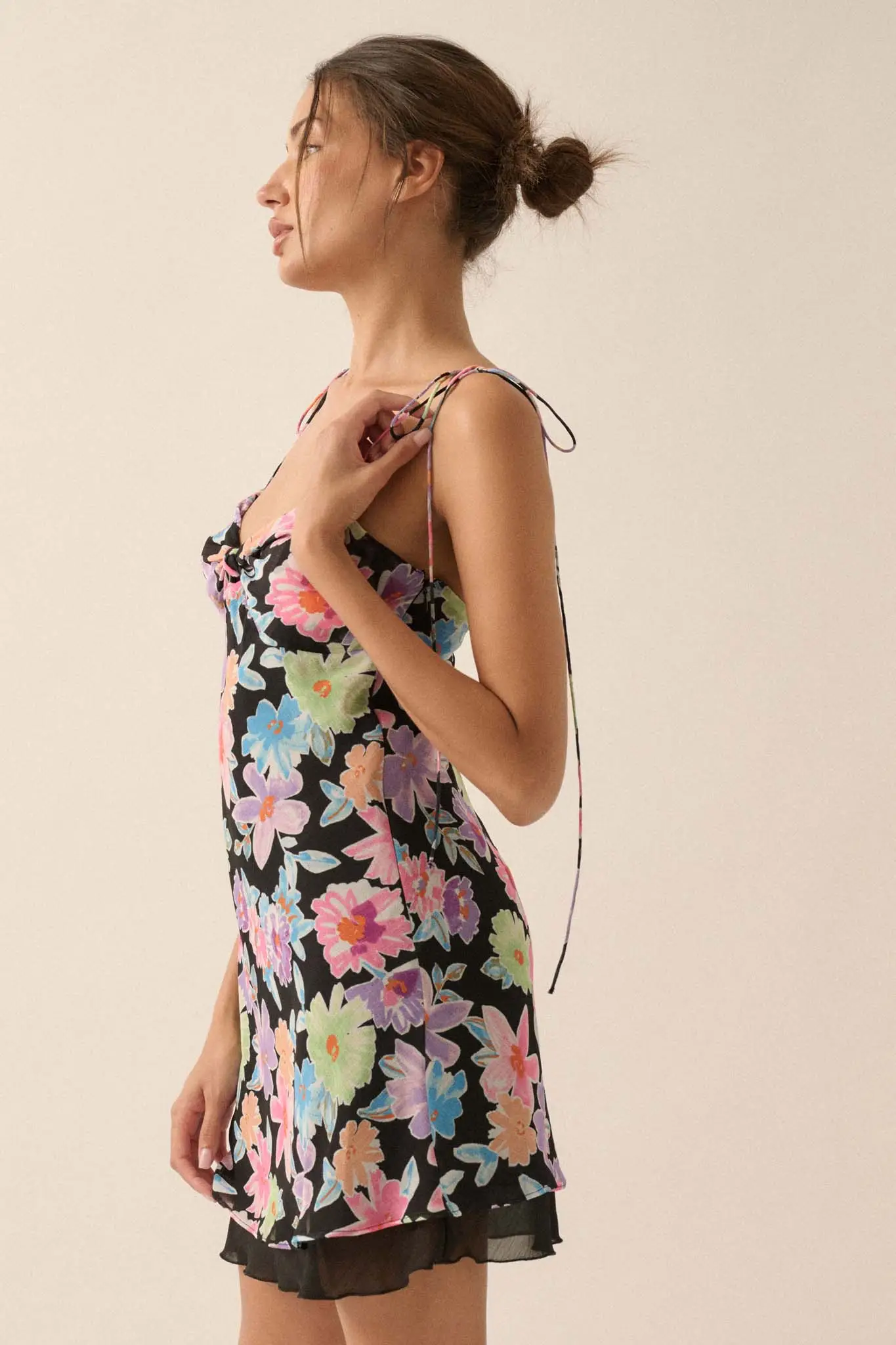 Brilliant Blooms Floral Chiffon Mini Dress - Image 6