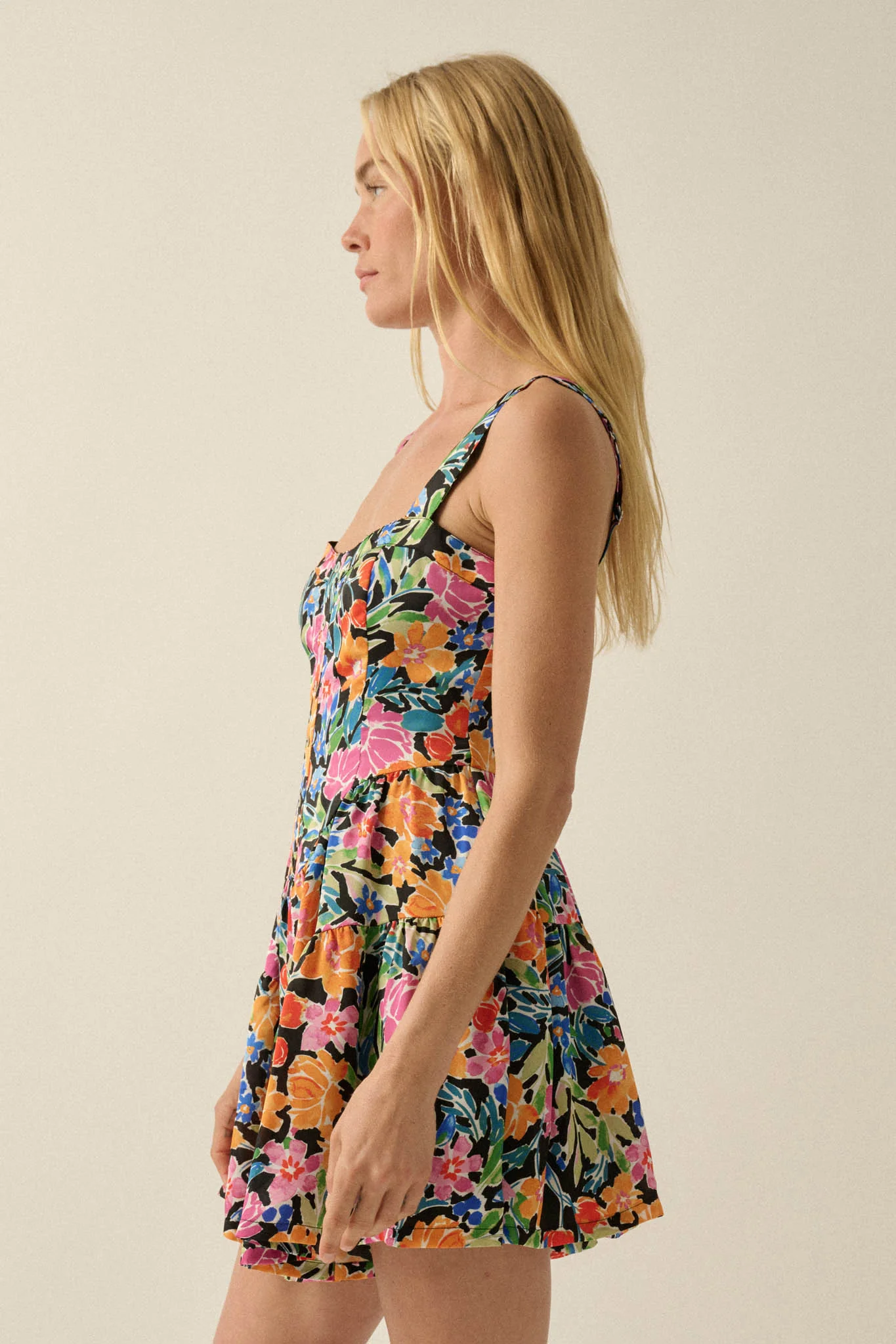 Brilliant Buds Floral Satin Tiered Ruffle Romper - Image 8