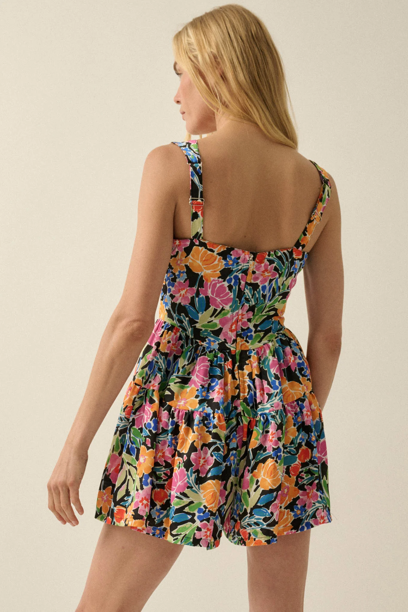 Brilliant Buds Floral Satin Tiered Ruffle Romper - Image 9