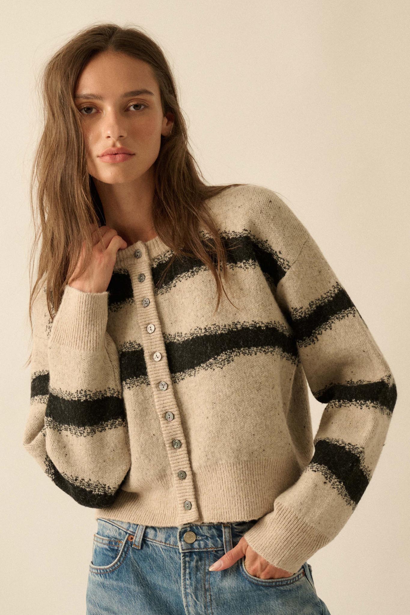 Broad Strokes Striped Jacquard-Knit Cardigan - Image 4