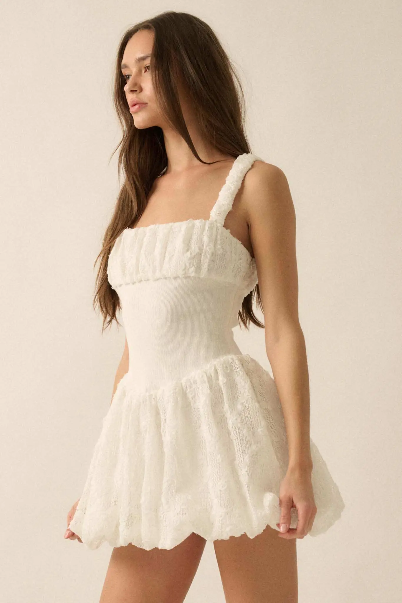 Bubbly Blooms 3D Floral Lace Bubble Mini Dress - Image 11
