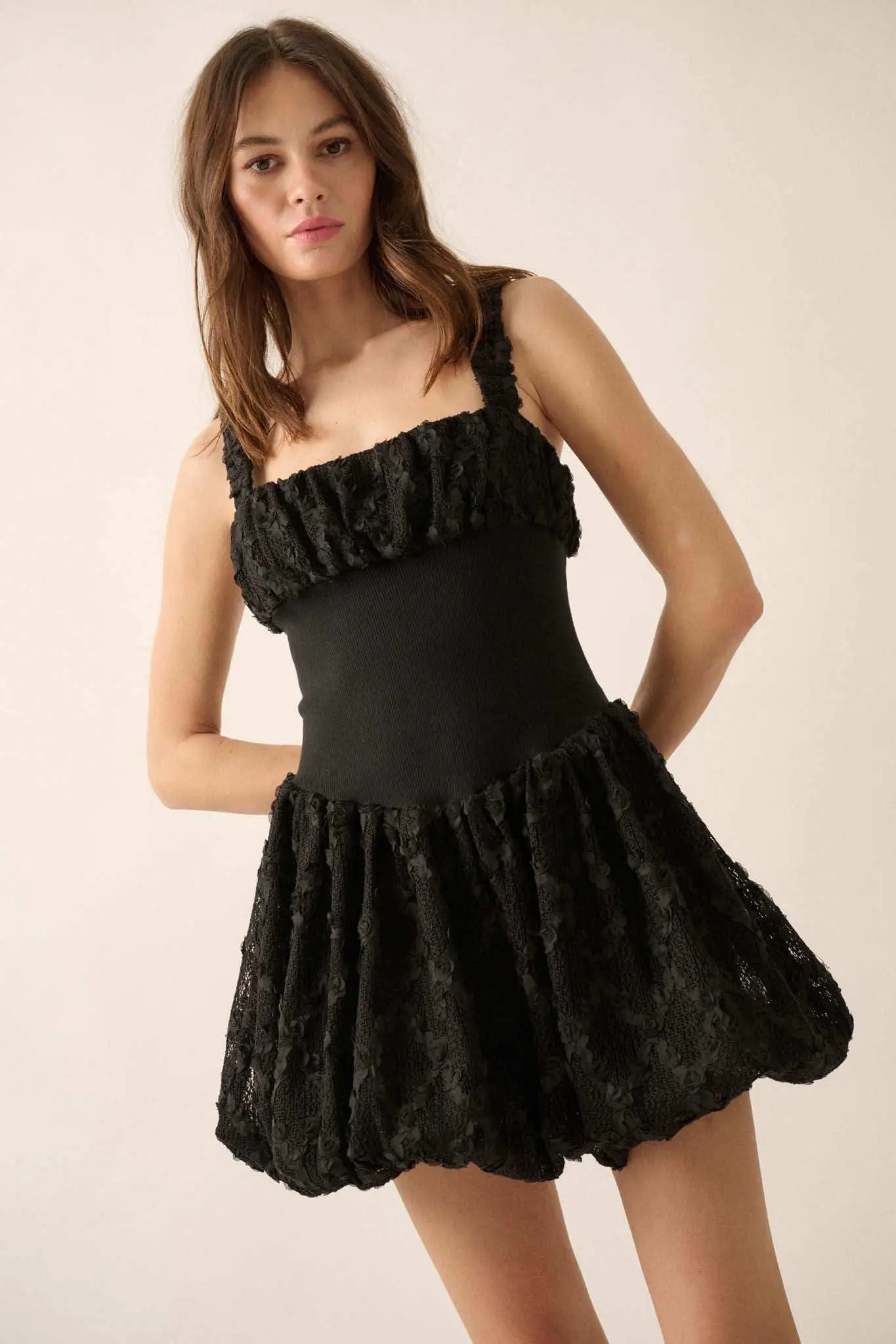 Bubbly Blooms 3D Floral Lace Bubble Mini Dress - Image 3