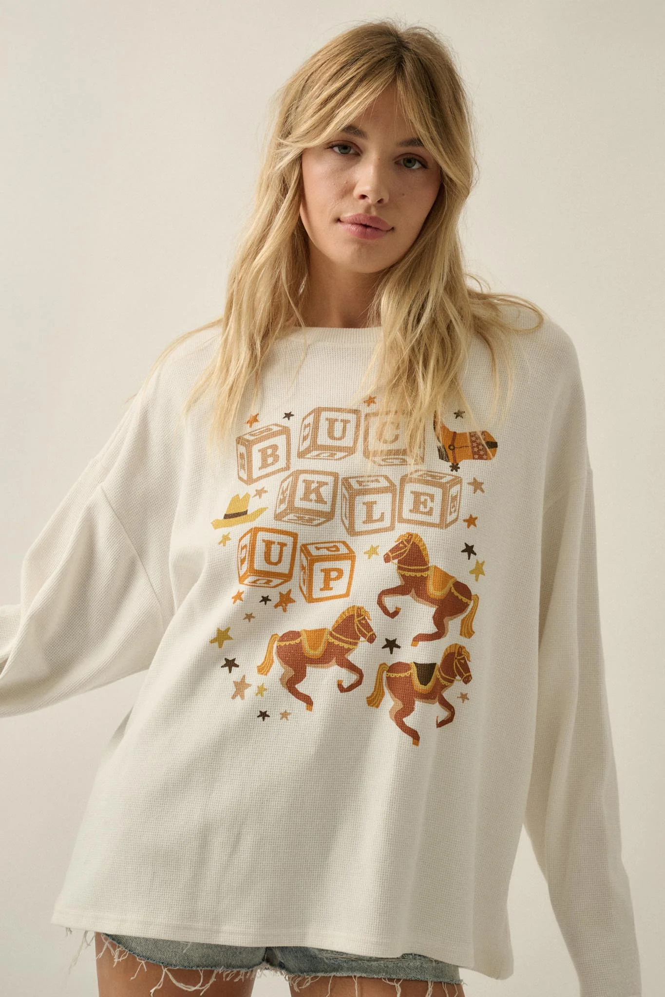 Buckle Up Oversize Western Thermal Graphic Top - Image 4