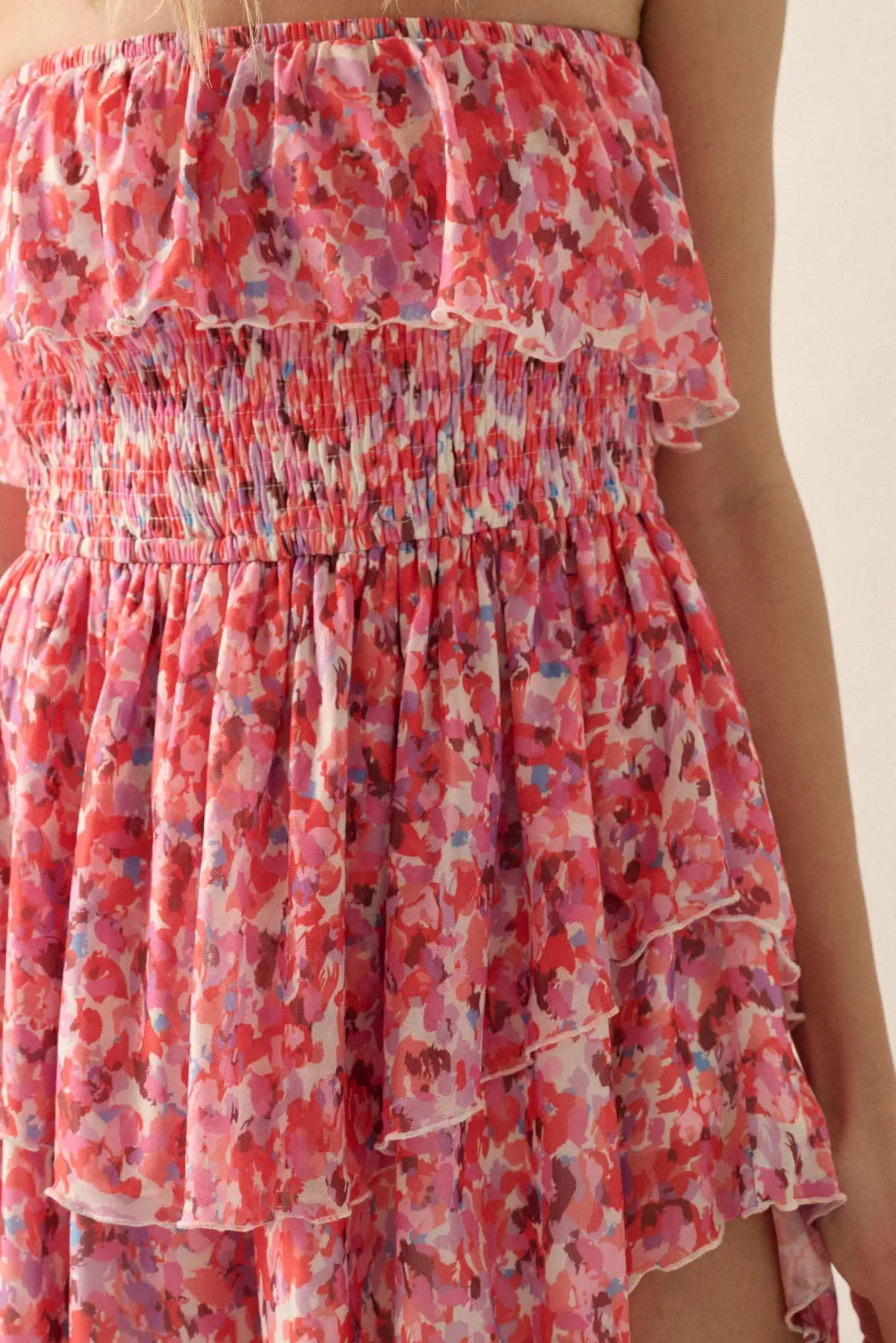Bunches of Blooms Floral Mesh Strapless Romper - Image 4