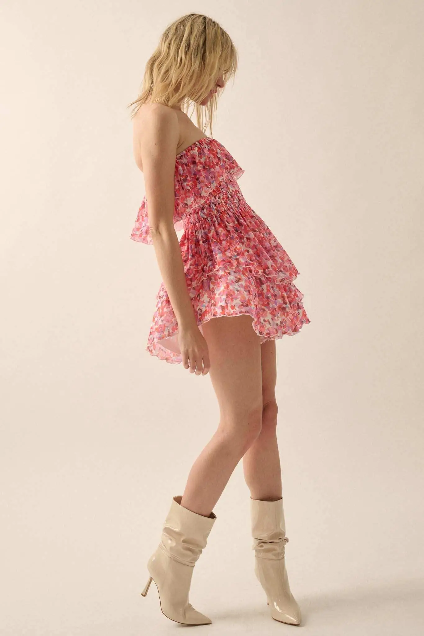 Bunches of Blooms Floral Mesh Strapless Romper - Image 5
