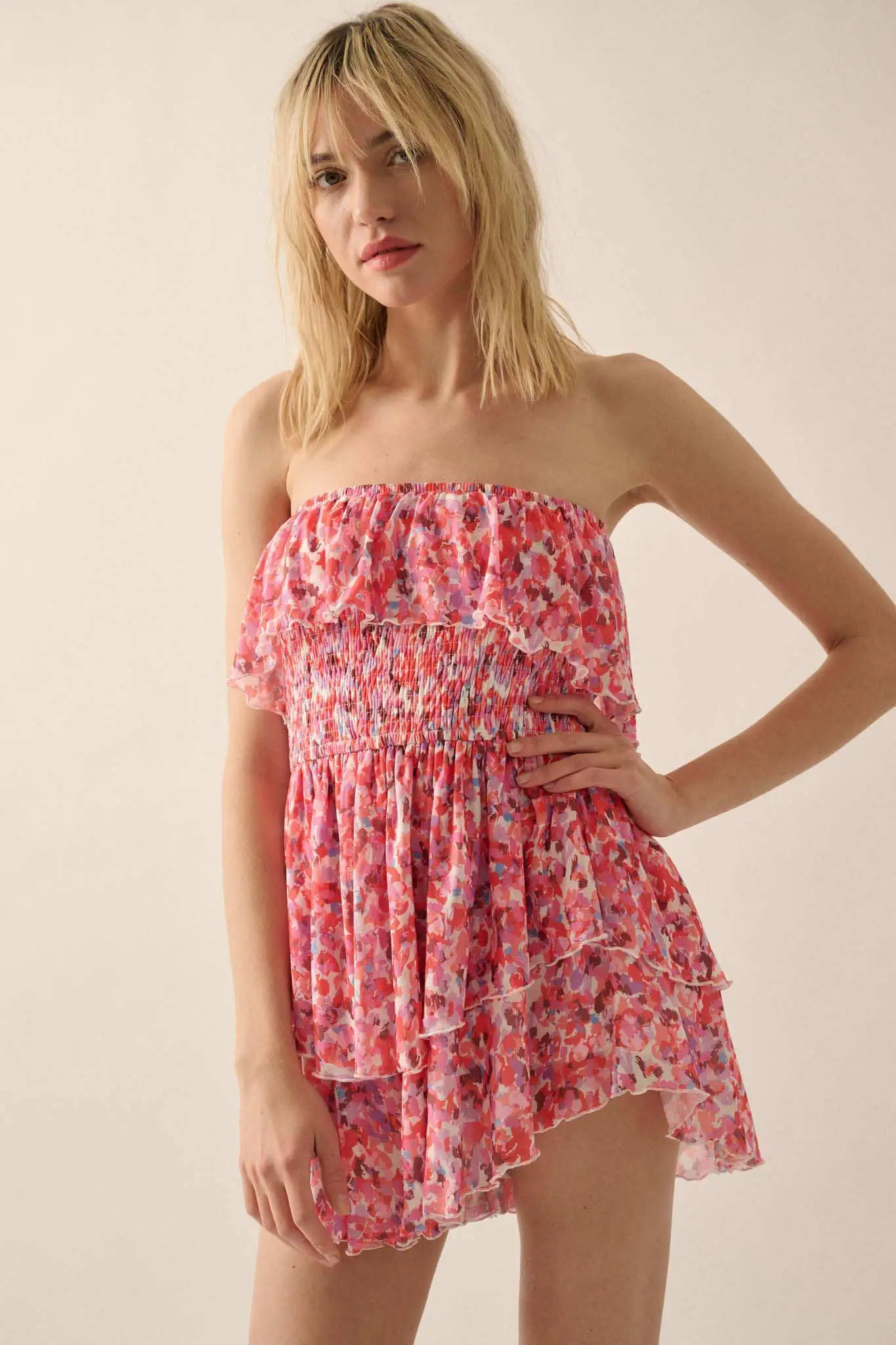 Bunches of Blooms Floral Mesh Strapless Romper - Image 6