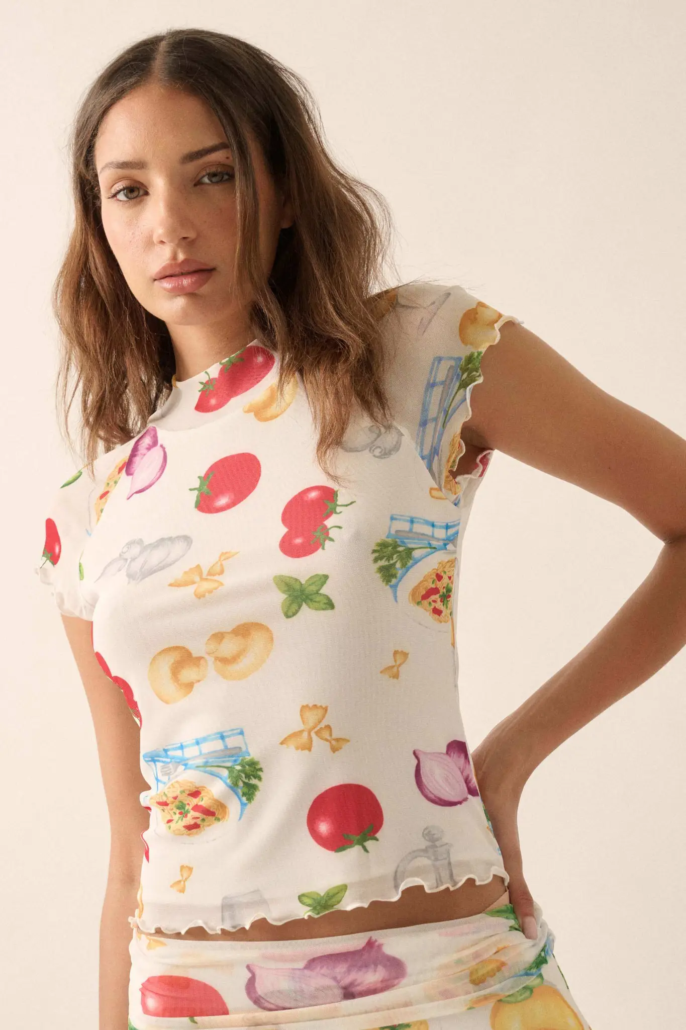 Buon Appetito Printed Mesh Mock-Neck Baby Tee - Image 11