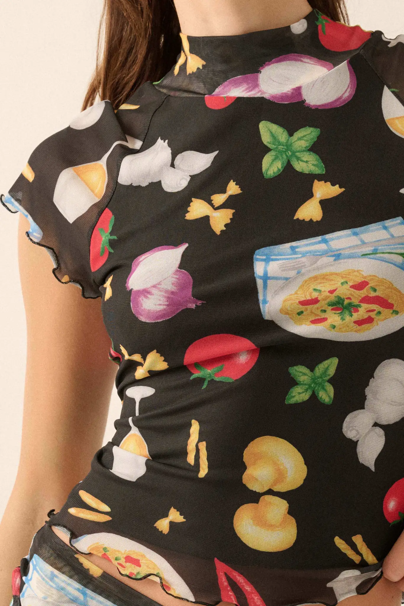 Buon Appetito Printed Mesh Mock-Neck Baby Tee - Image 2