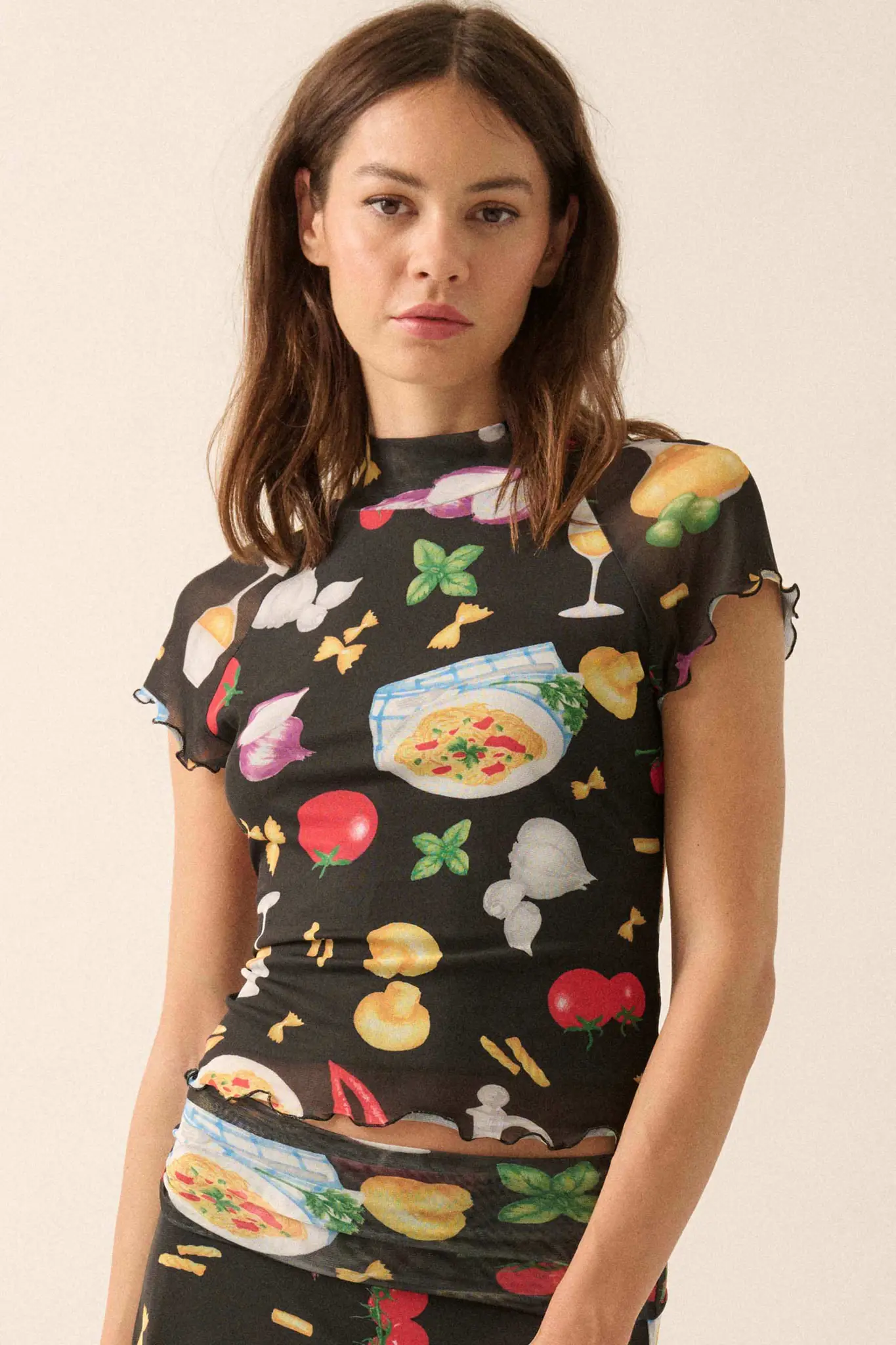 Buon Appetito Printed Mesh Mock-Neck Baby Tee - Image 4