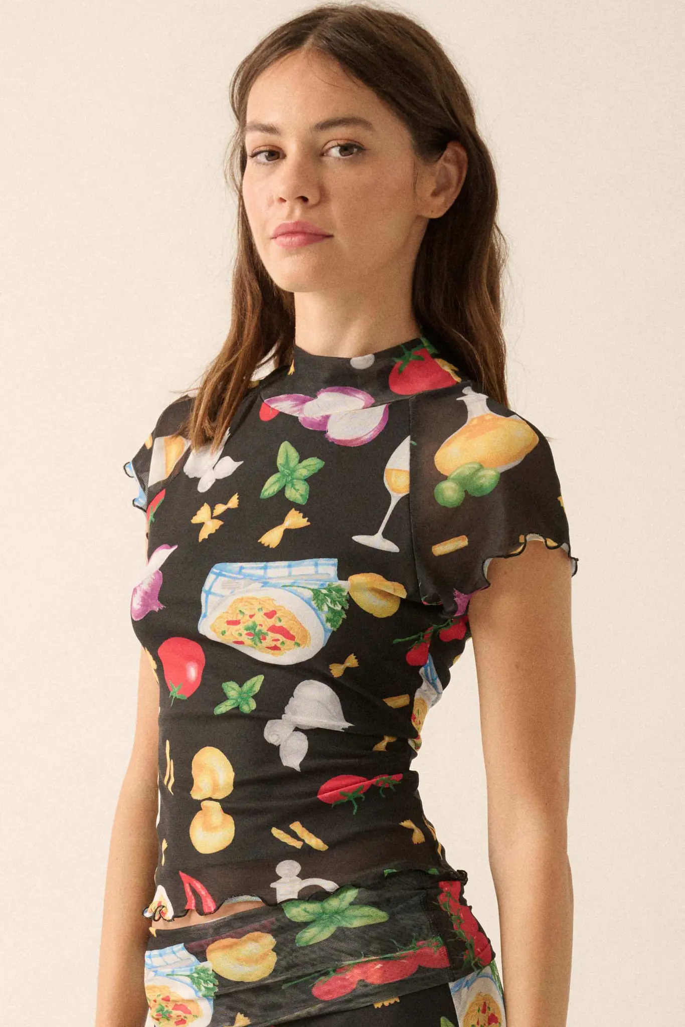 Buon Appetito Printed Mesh Mock-Neck Baby Tee - Image 5