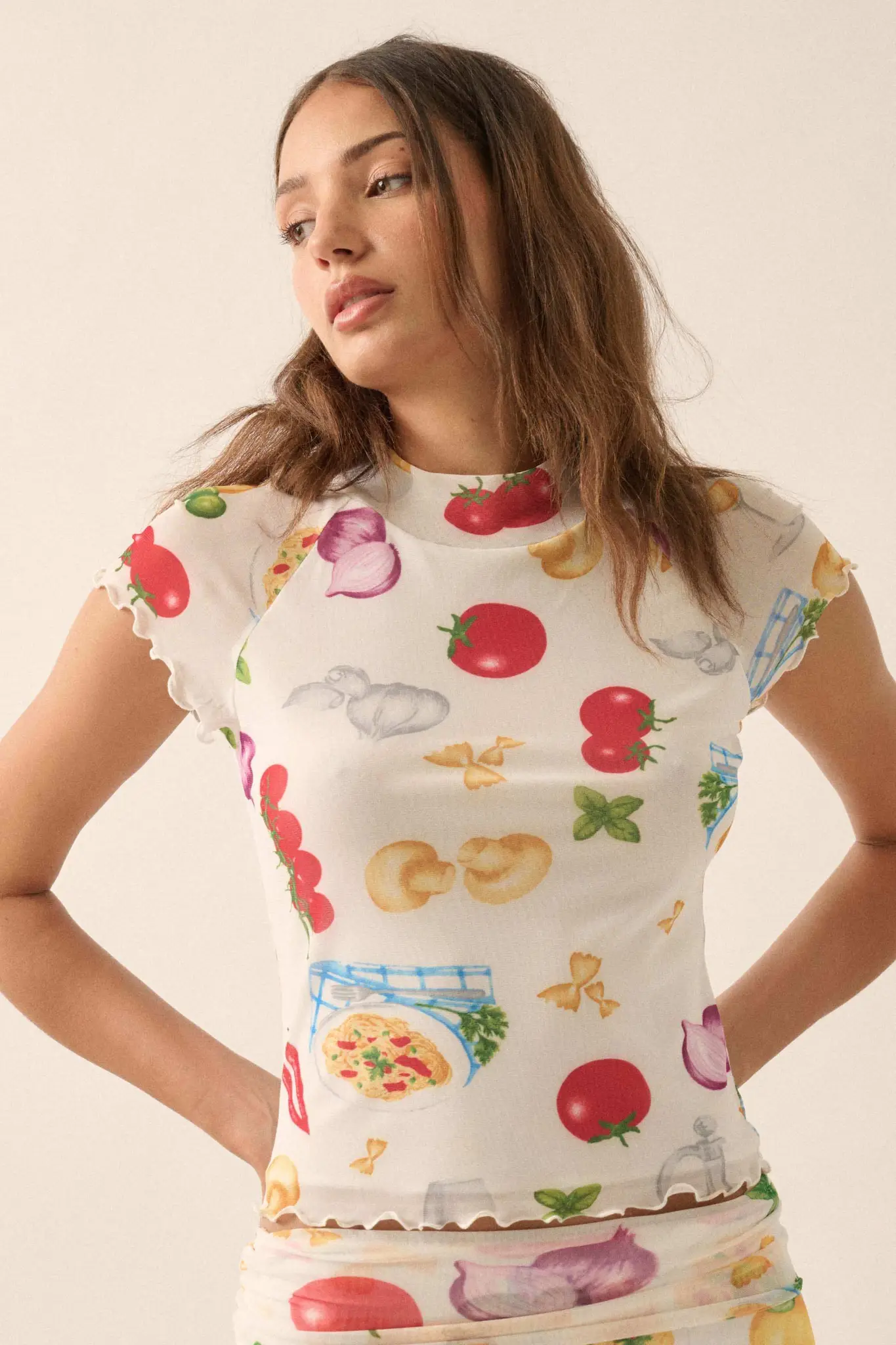 Buon Appetito Printed Mesh Mock-Neck Baby Tee - Image 7