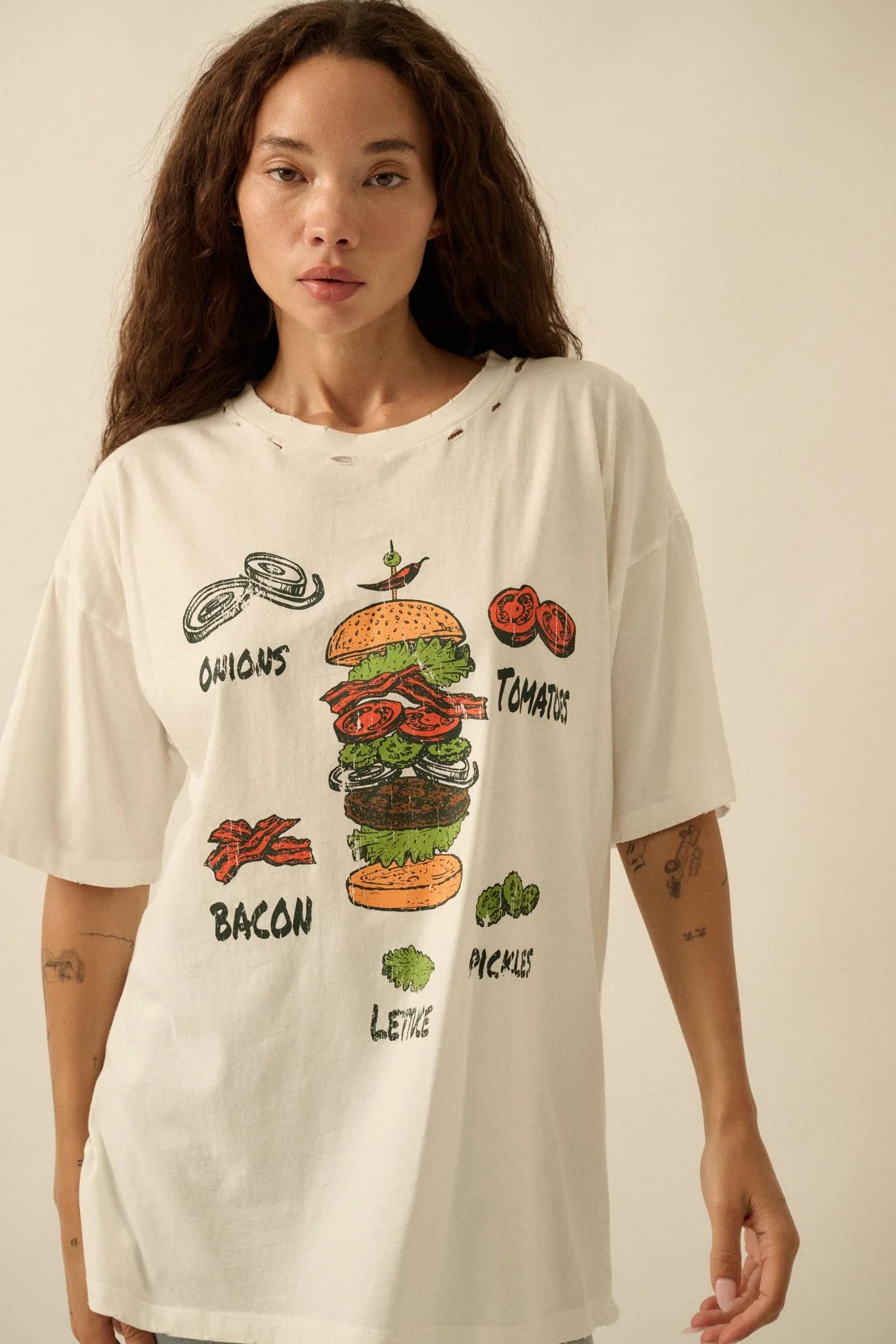 Burger Time Distressed Oversize Graphic Tee - Image 4