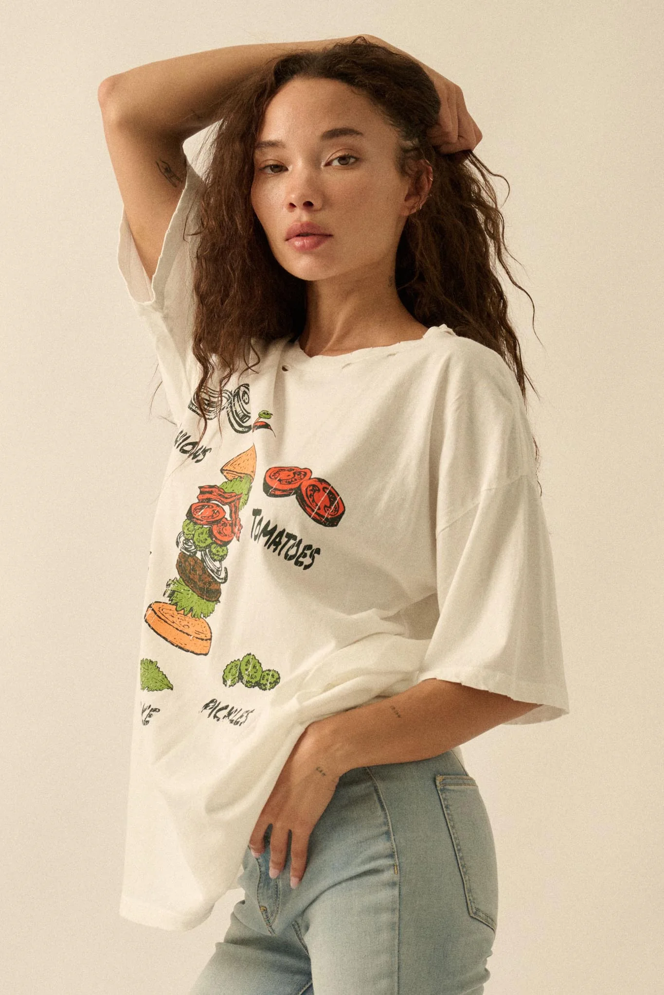 Burger Time Distressed Oversize Graphic Tee - Image 5
