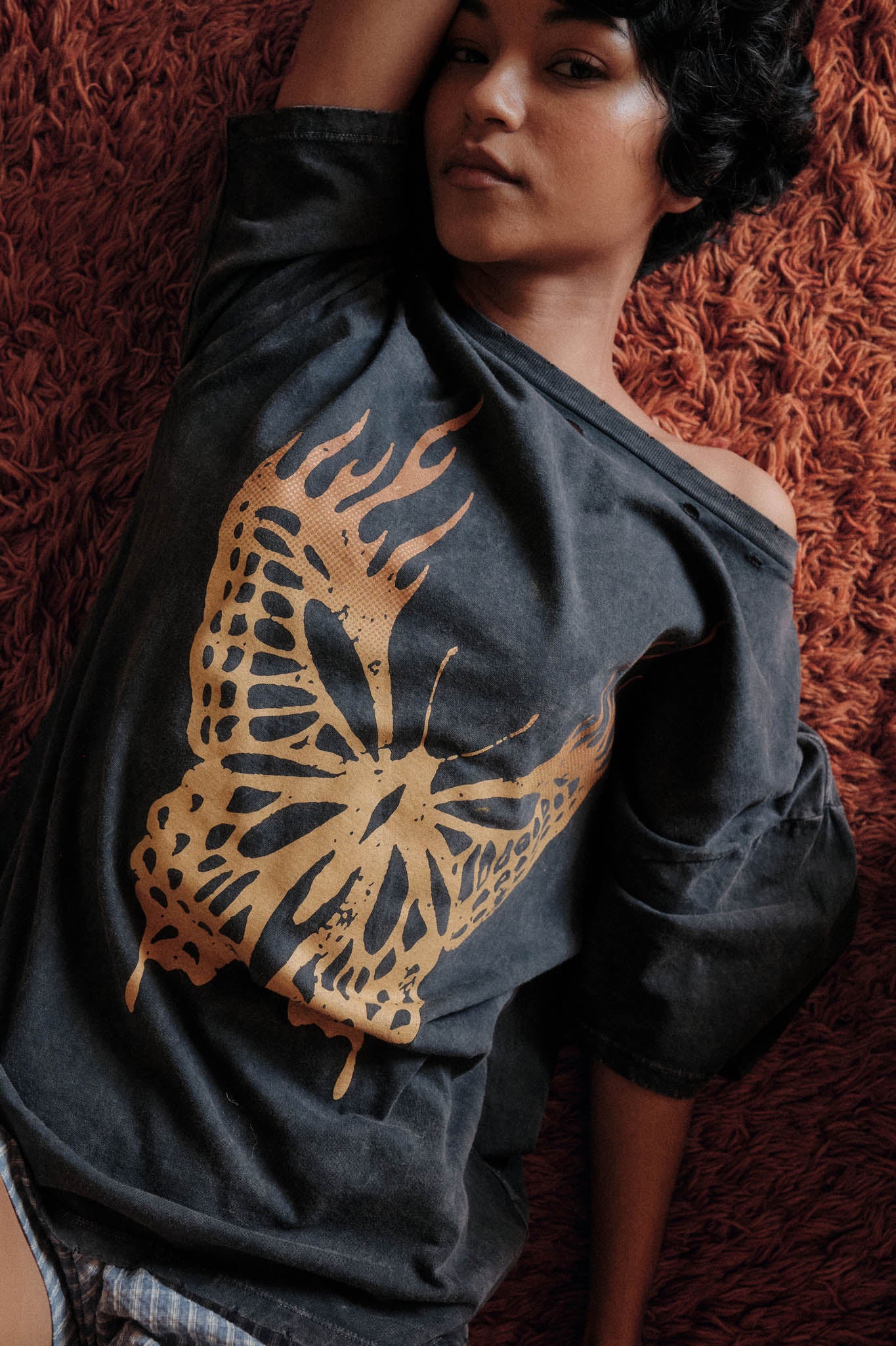 Burning Beauty Distressed Butterfly Graphic Tee - Image 2