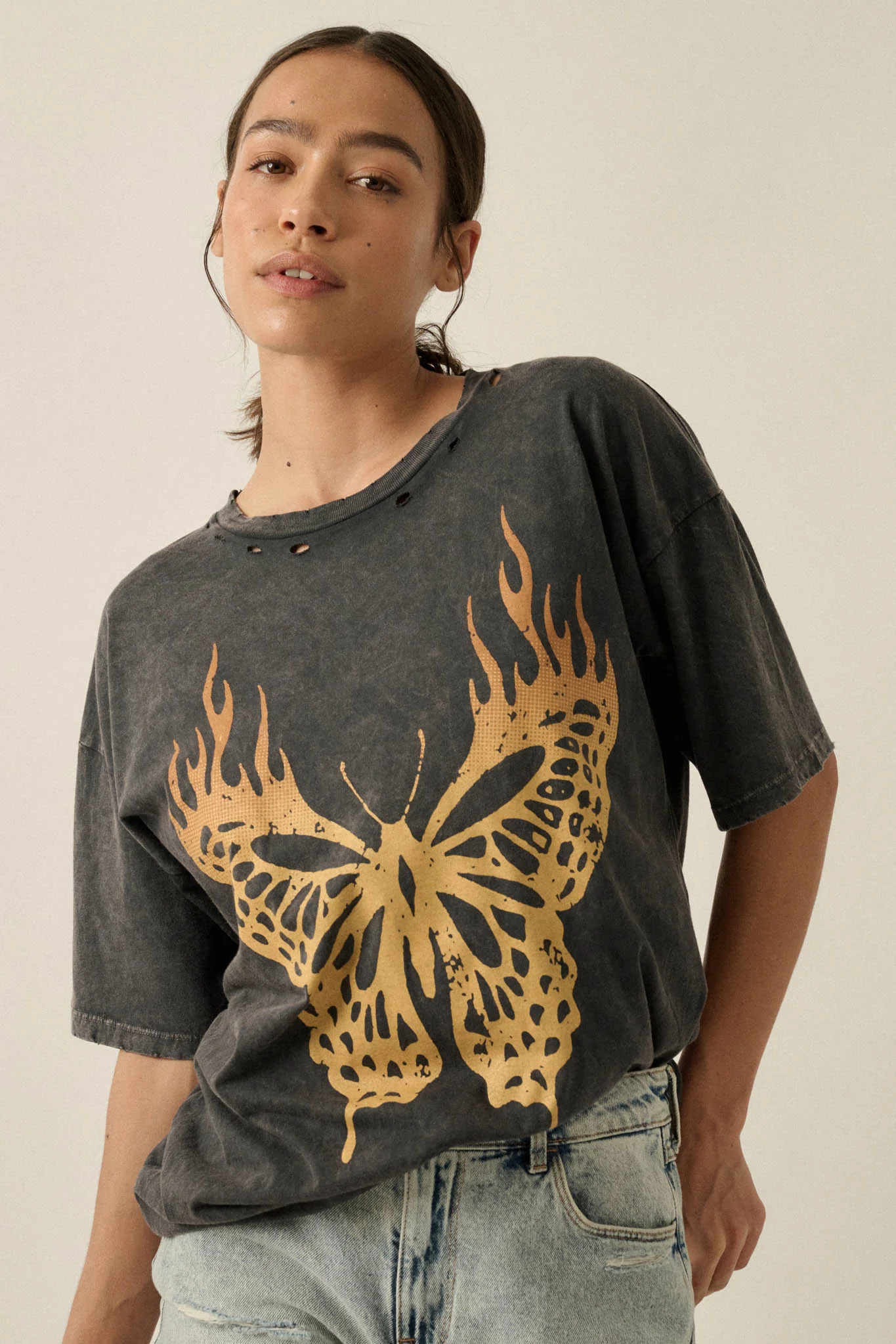 Burning Beauty Distressed Butterfly Graphic Tee - Image 4