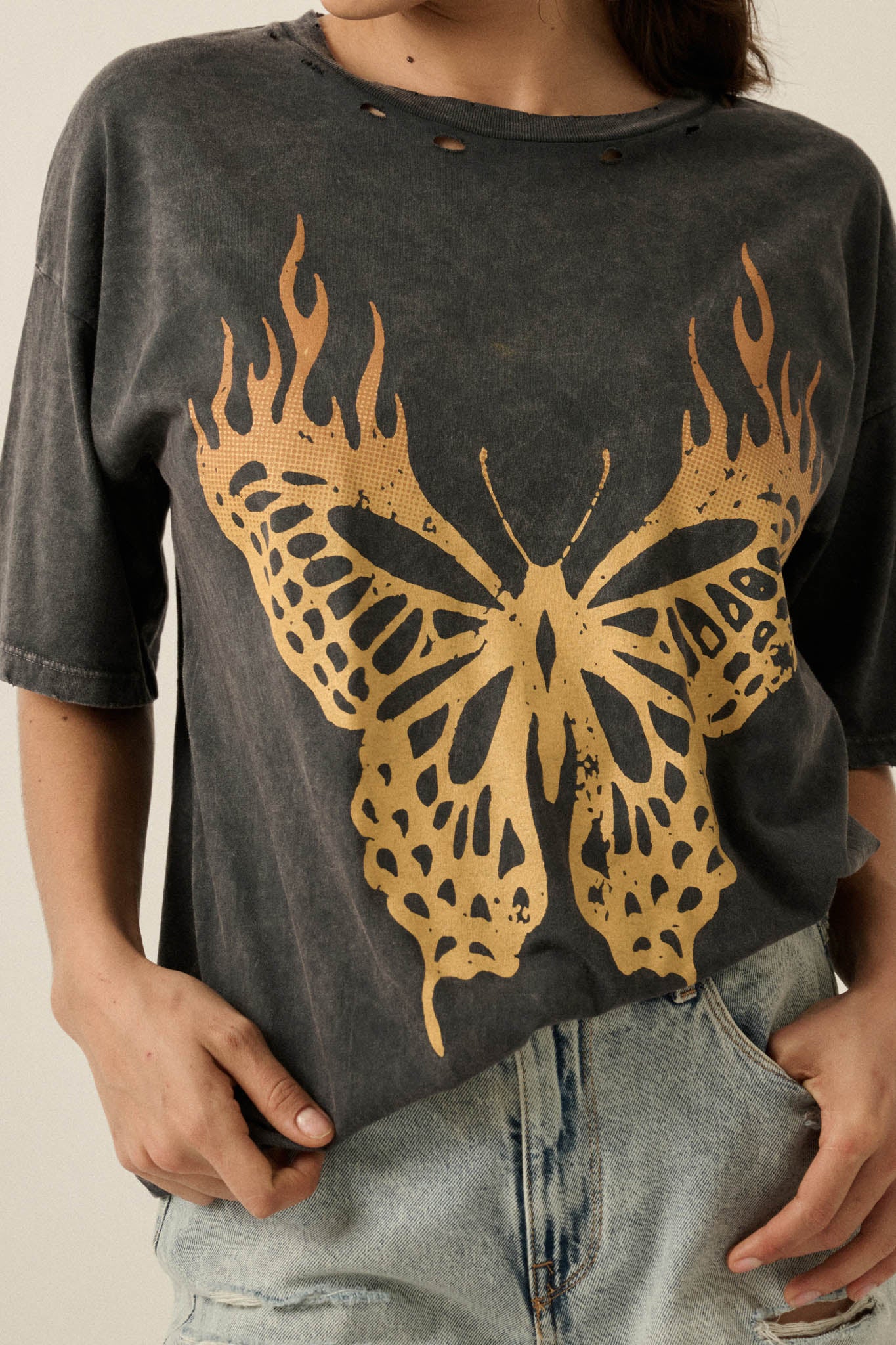 Burning Beauty Distressed Butterfly Graphic Tee - Image 5