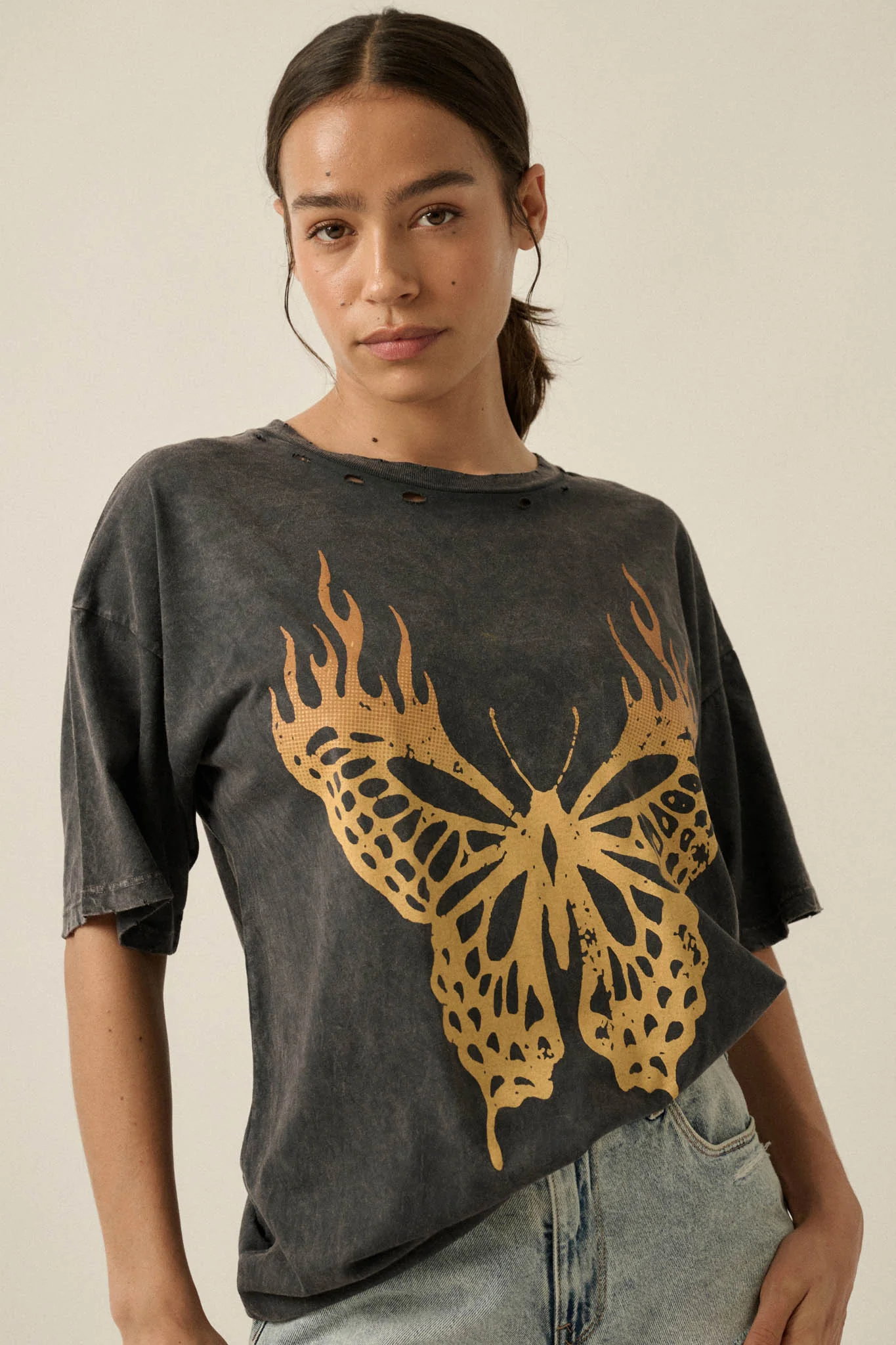 Burning Beauty Distressed Butterfly Graphic Tee - Image 7