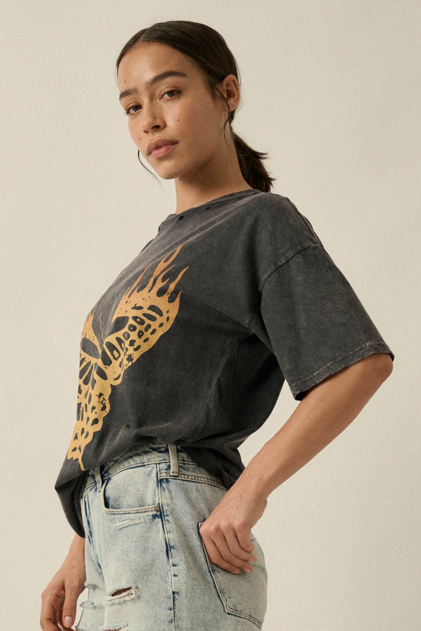 Burning Beauty Distressed Butterfly Graphic Tee - Image 8