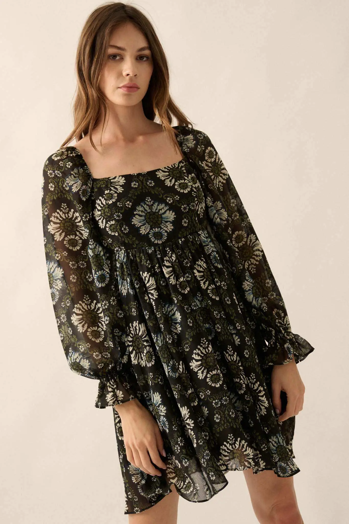 Burst of Beauty Floral Chiffon Babydoll Mini Dress - Image 3